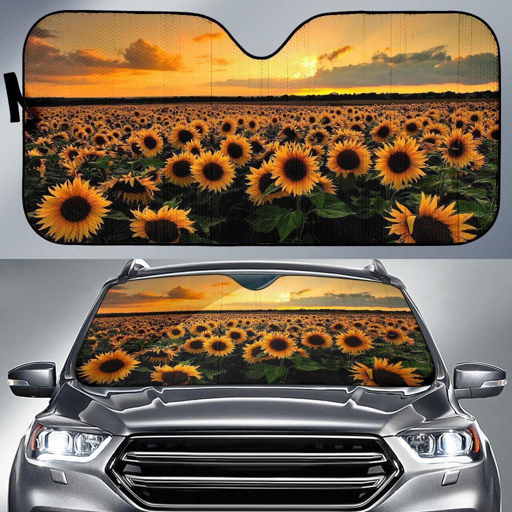 ATEDEANEI Car Sun Shade Windshield Portable Automotive Outdoor UV Rays Protector Sunflowers Folding Sun Visor Shield Cover 51x27 