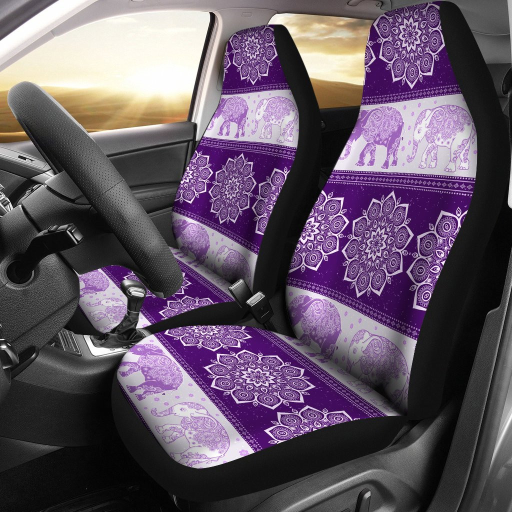 flower mandala elephant purple color car seat covers