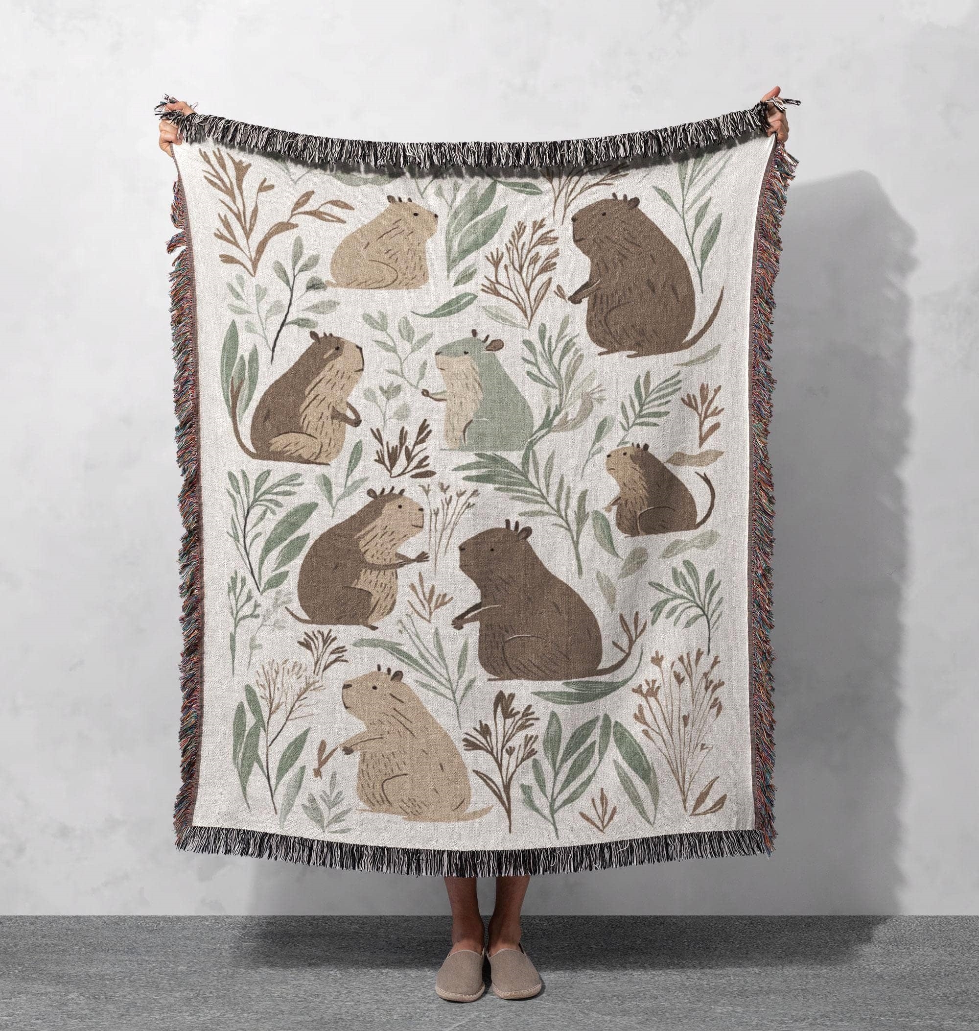 adorable capybara woven blanket with fringe for cozy home decor or unique gift cottagecore tapestry