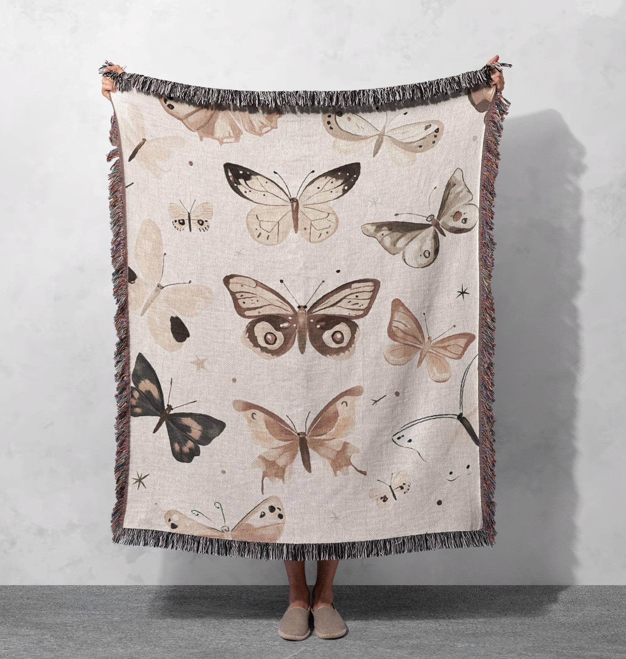 butterfly woven blanket soft beige throw with elegant butterfly patterns for cozy home decor or nature lover gift cottagecore