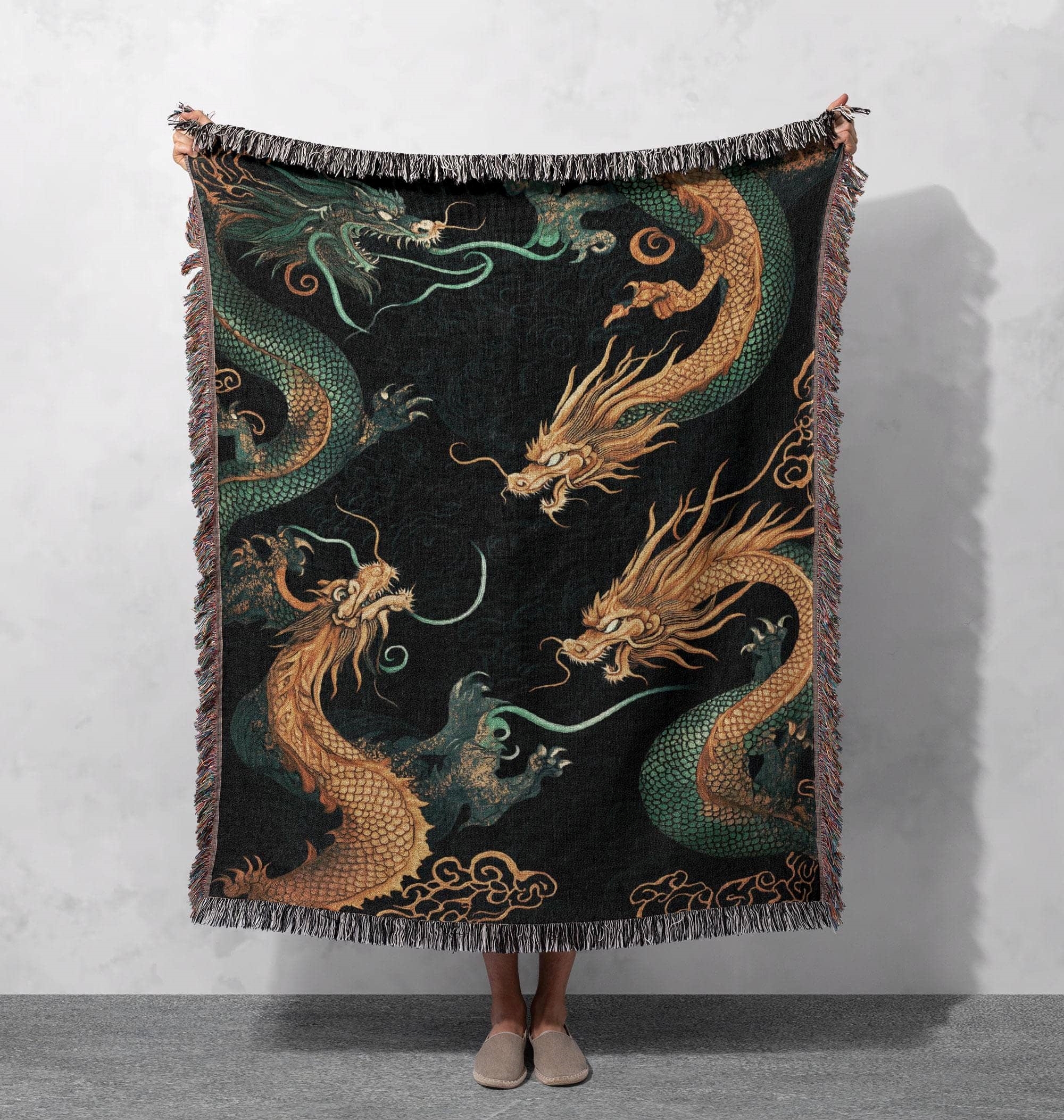 dragon legends woven blanket mythical oriental art throw cottagecore tapestry