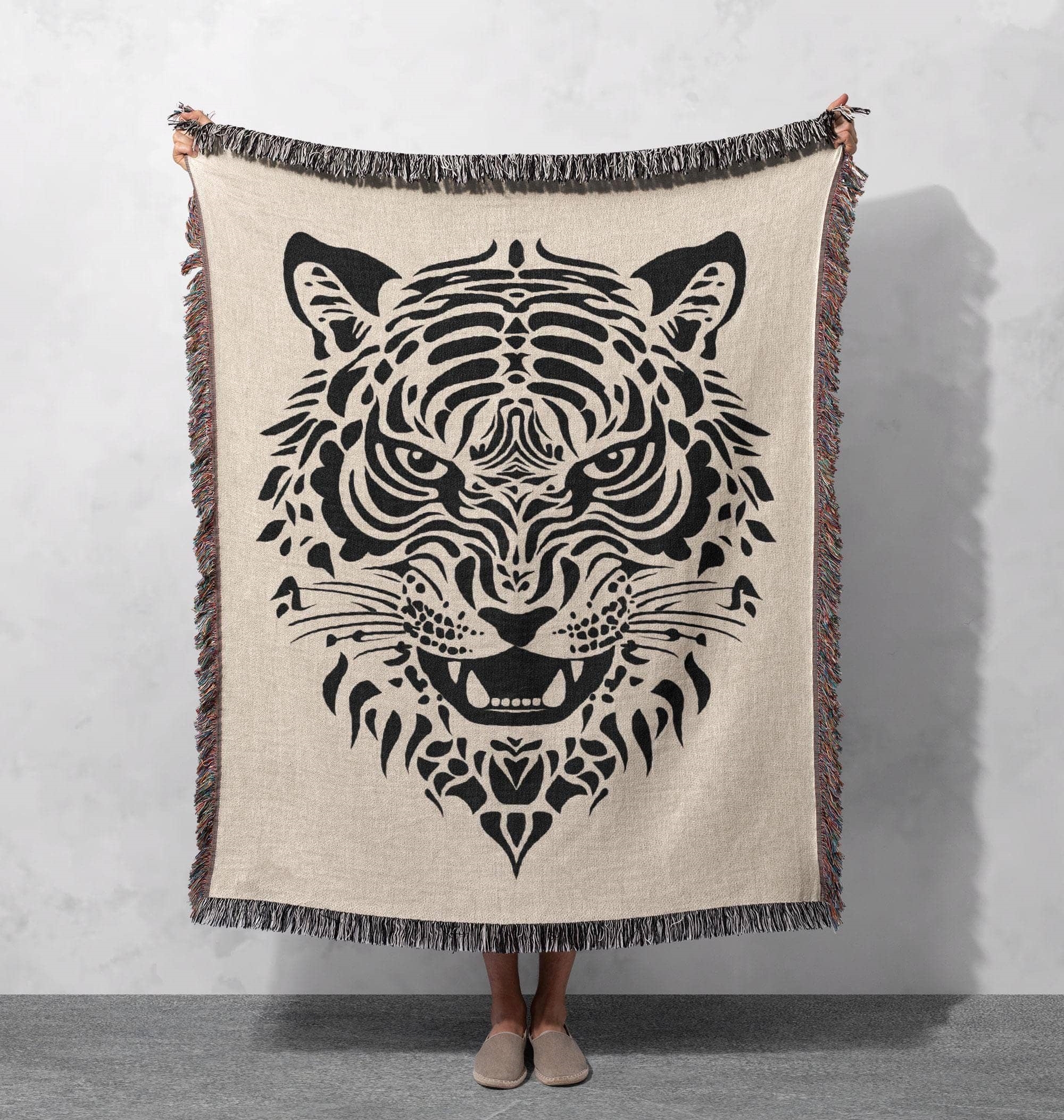 fierce tiger woven blanket bold animal print throw cottagecore tapestry