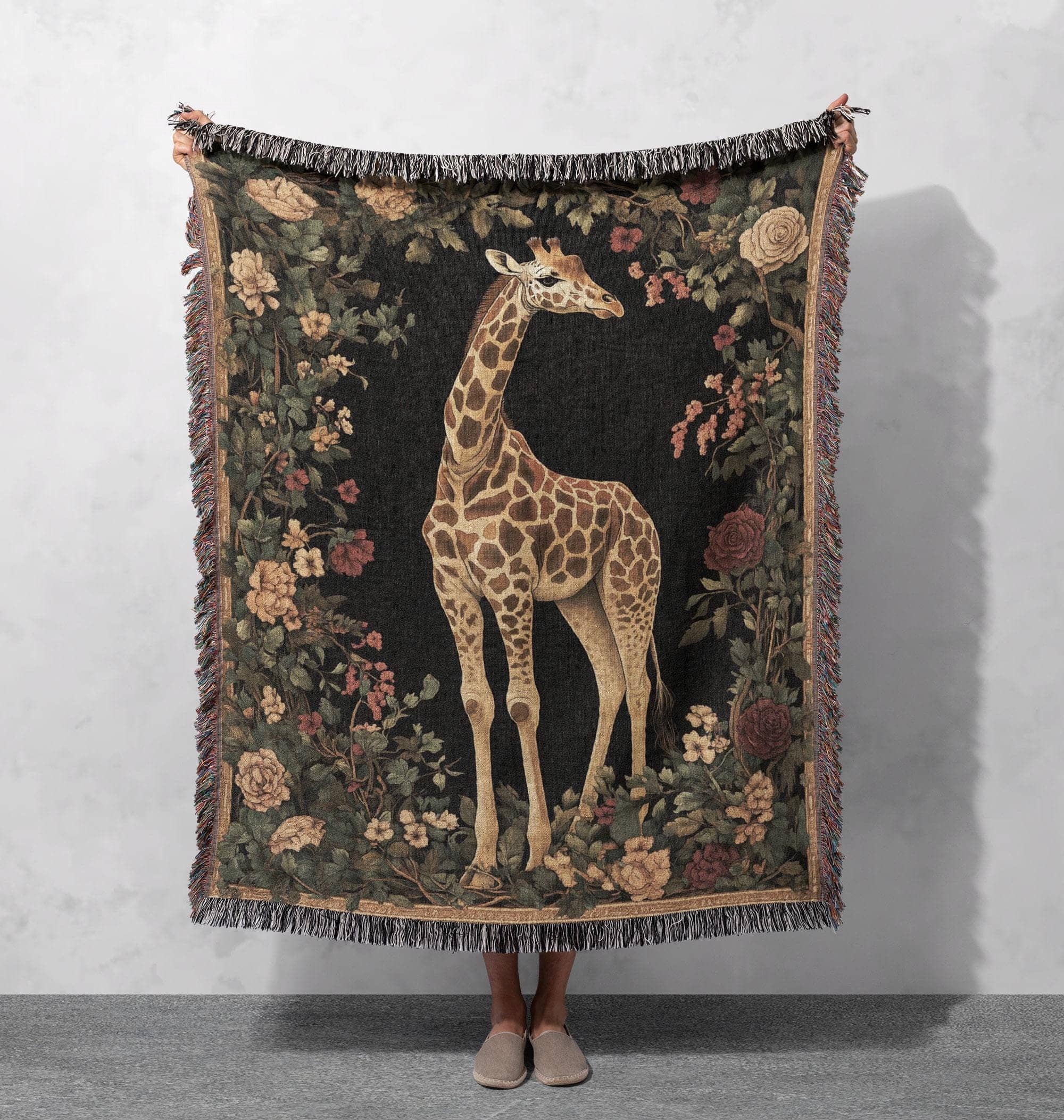 giraffe woven blanket safari animal throw vintage nature decor