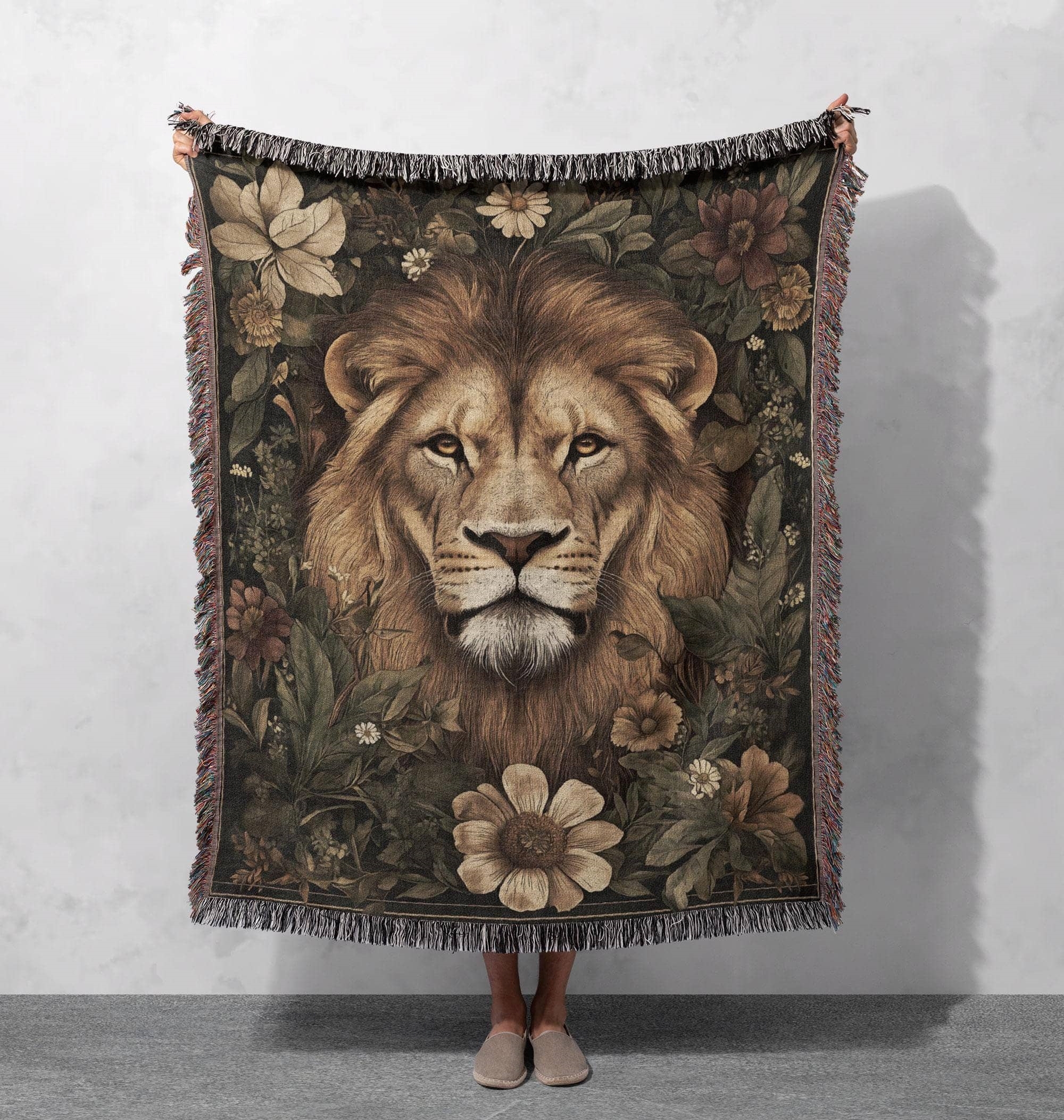 majestic lion woven blanket vintage jungle throw regal wildlife tapestry nature inspired decor