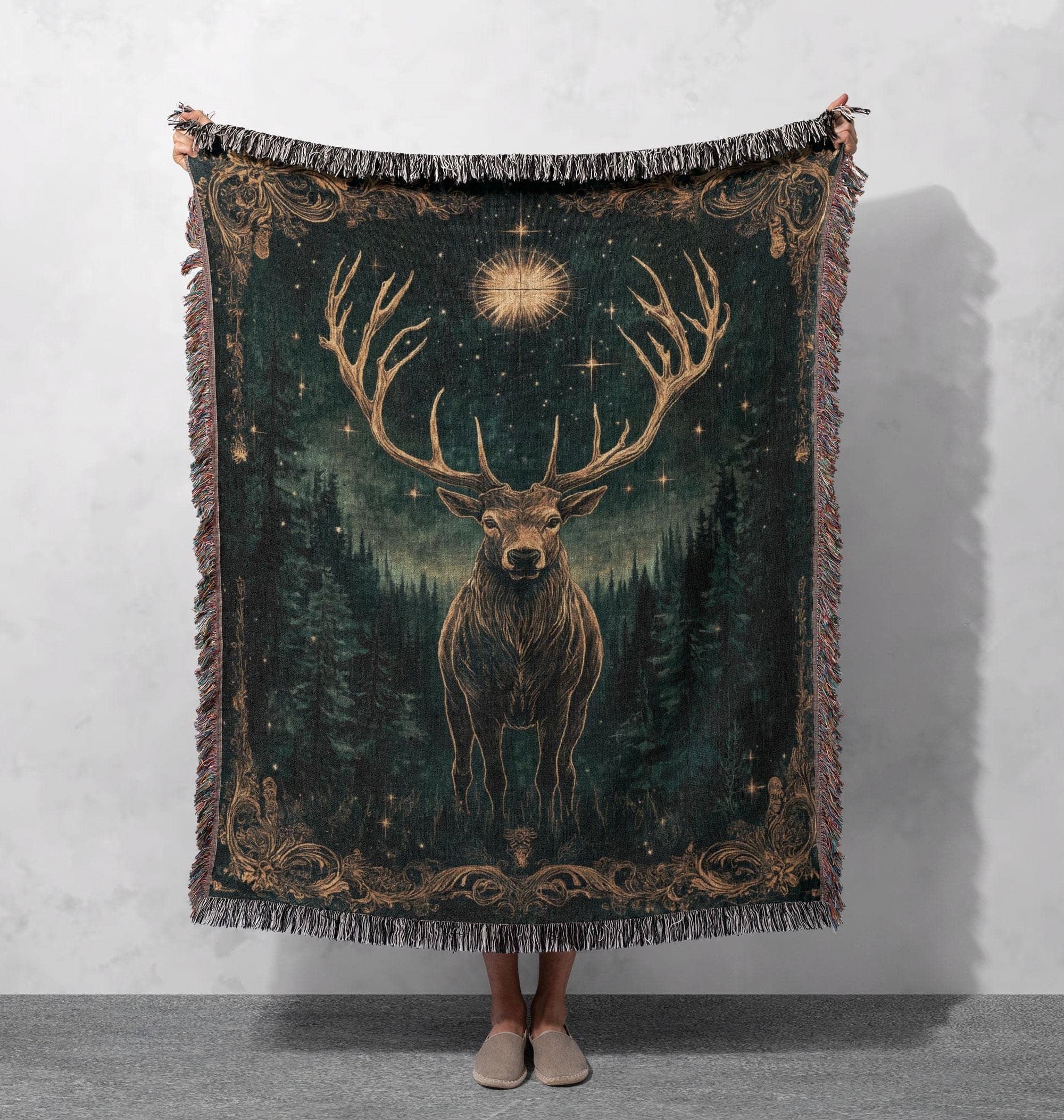 majestic stag woven blanket forest wildlife tapestry boho nature throw mystical woodland decor rustic lodge blanket