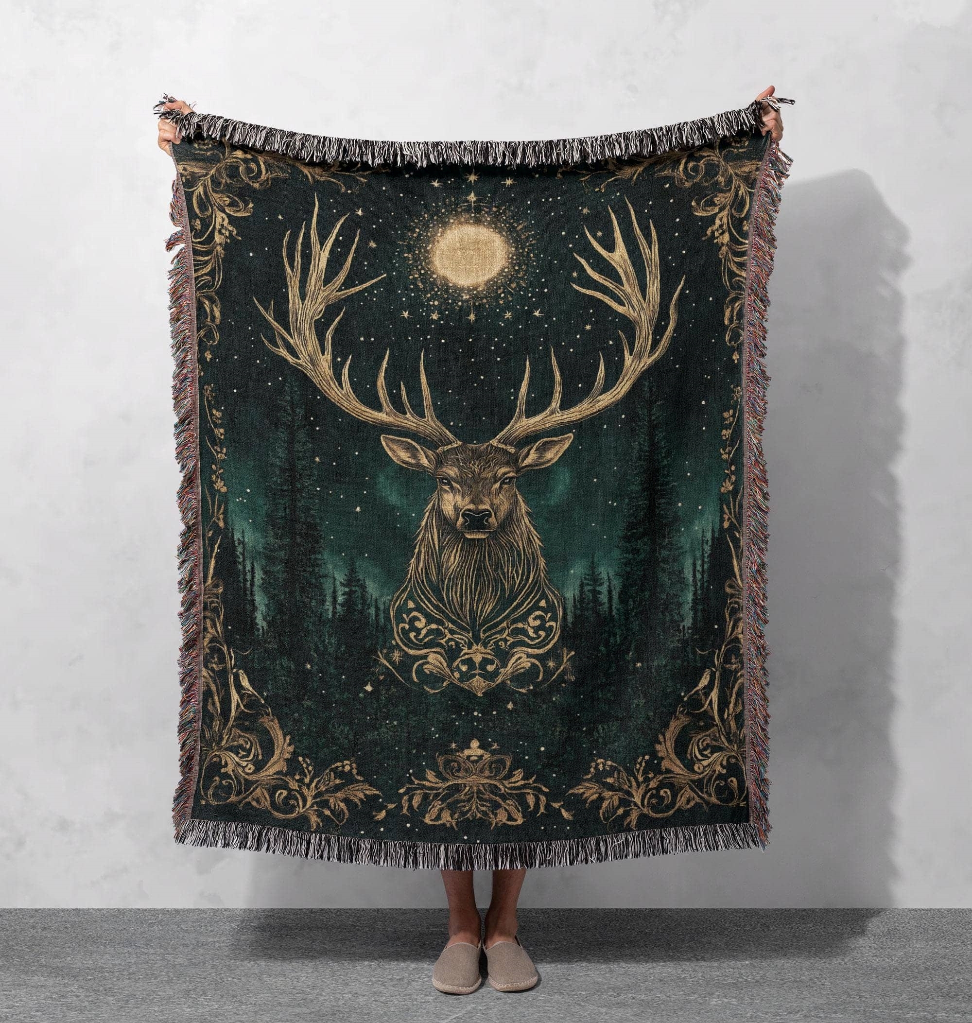 majestic stag woven blanket nature tapestry woodland deer decor rustic forest throw wildlife inspired cozy blanket