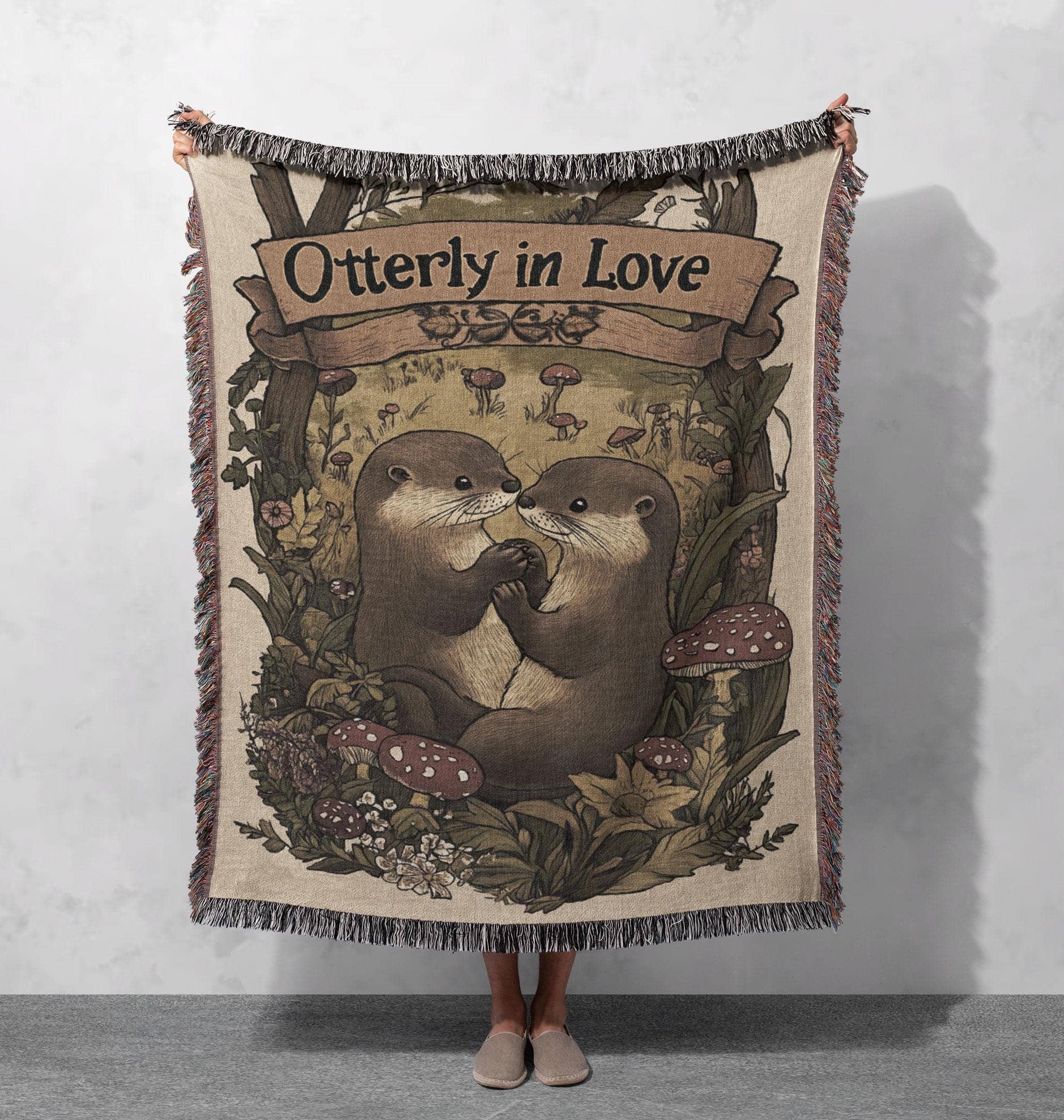otterly in love woven blanket adorable otter couple art throw for cozy nature inspired decor cottagecore tapestry