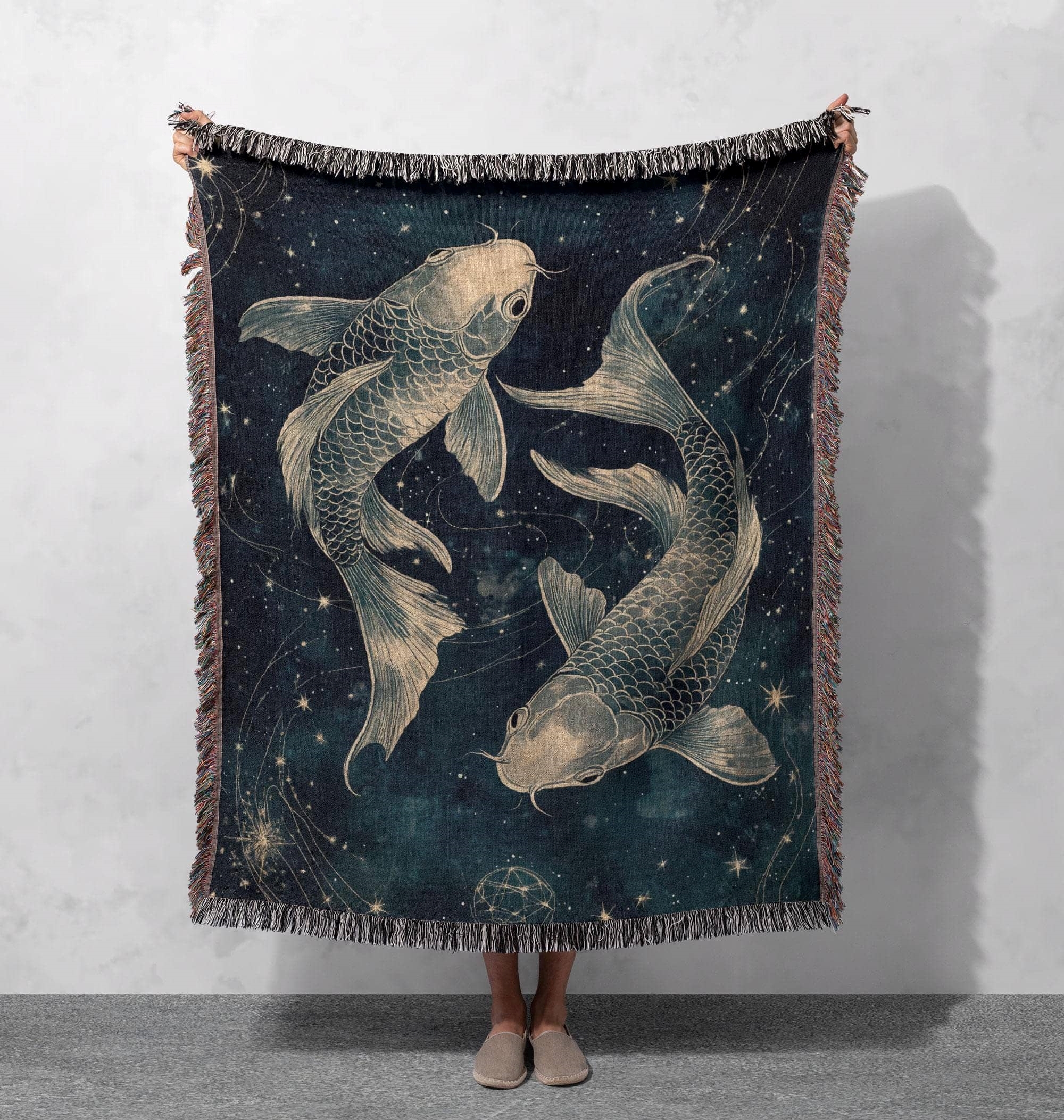 pisces koi woven blanket celestial fish tapestry throw cottagecore blanket home decor