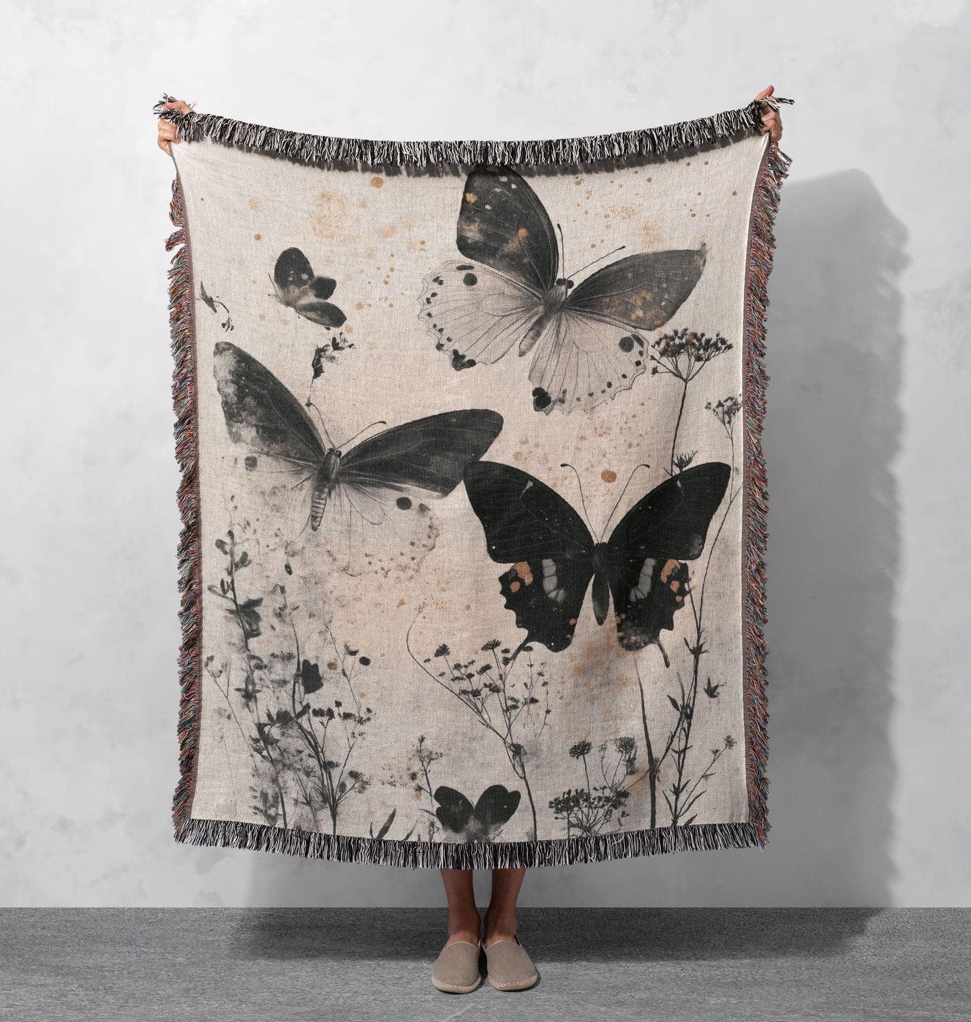 vintage butterfly woven blanket nature inspired rustic decor cottagecore tapestry
