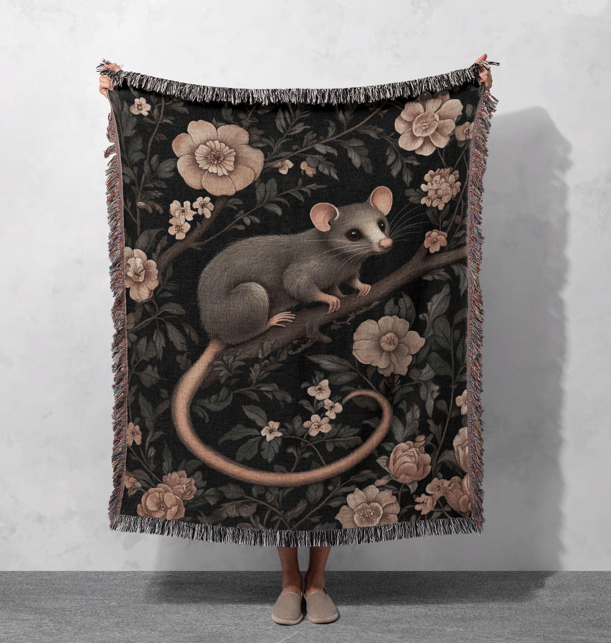 vintage mouse woven blanket cottagecore animal throw rustic nature decor