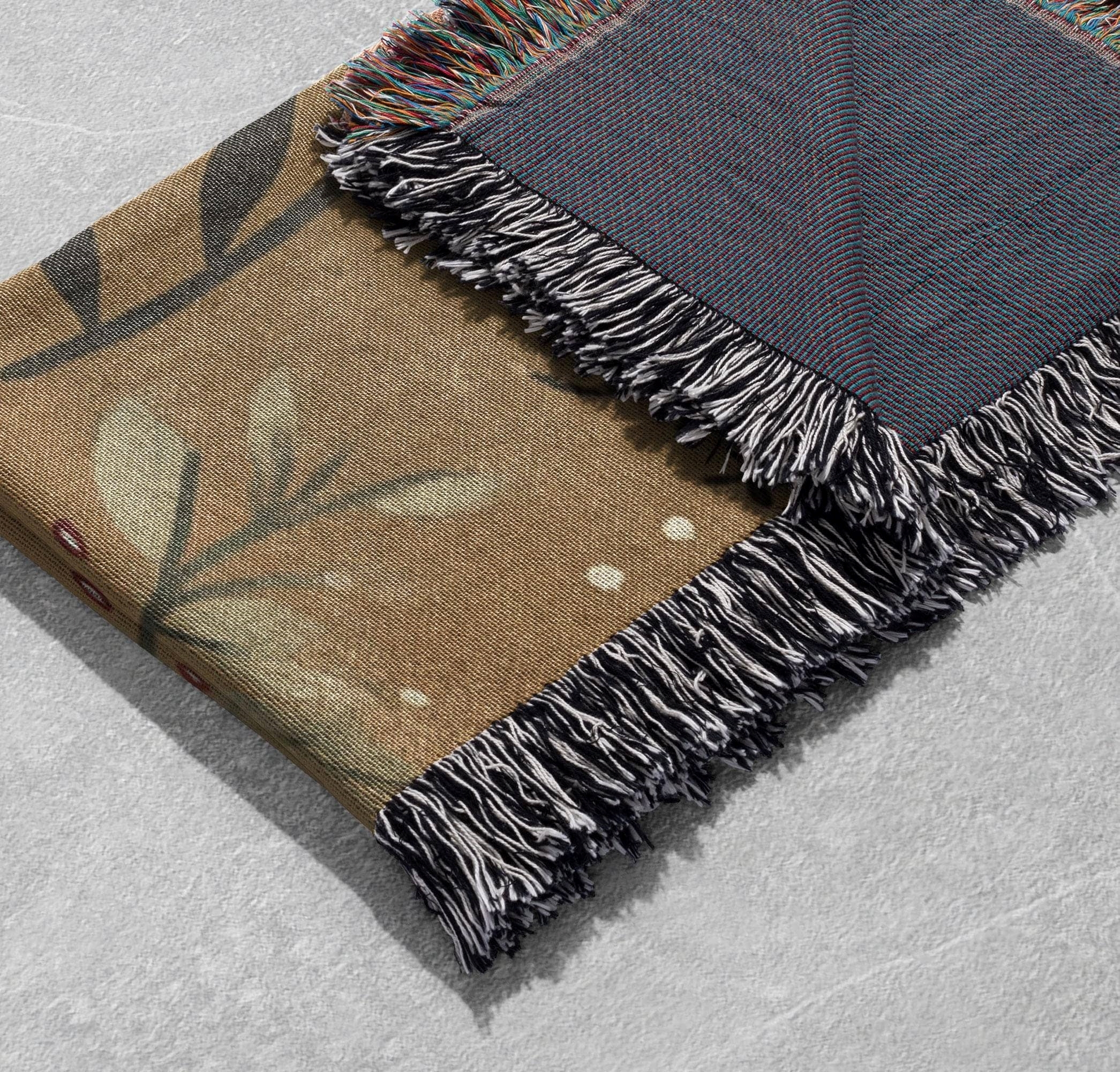 bumblebee and poppy flower woven blanket with yellow and orange design cottagecore tapestry
