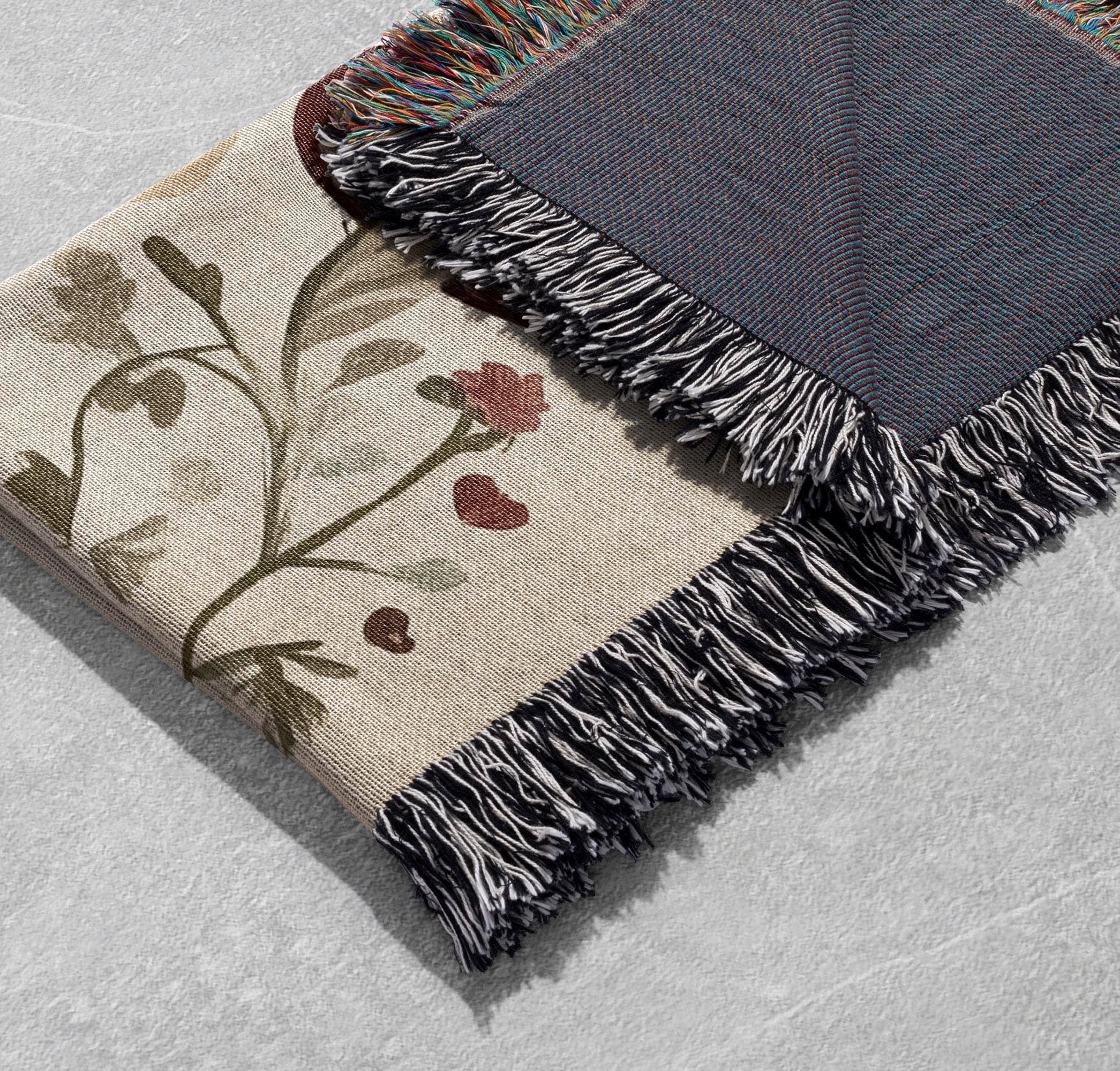 cottagecore bear woven blanket whimsical folk art tapestry cozy boho throw