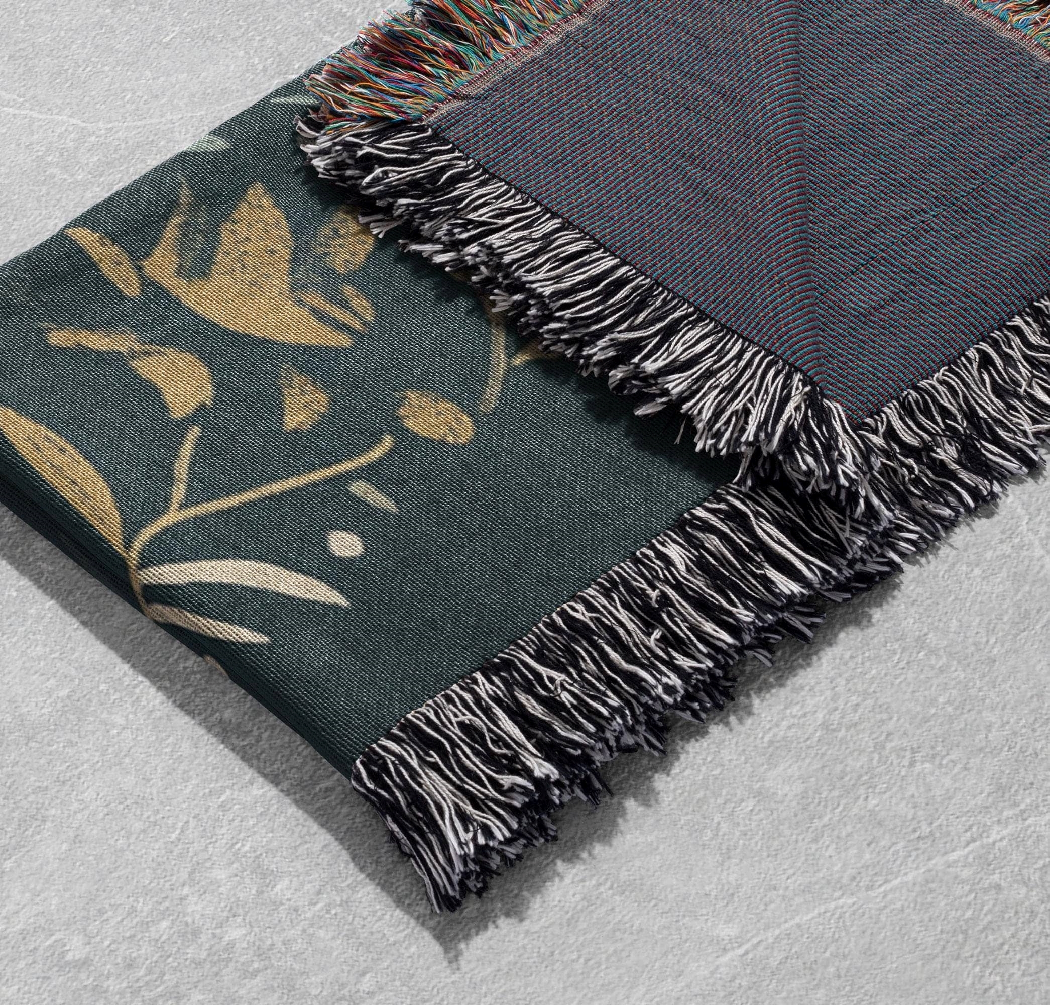 dinosaur woven blanket whimsical green and yellow kids throw with prehistoric theme and fringe edges cottagecore tapestry