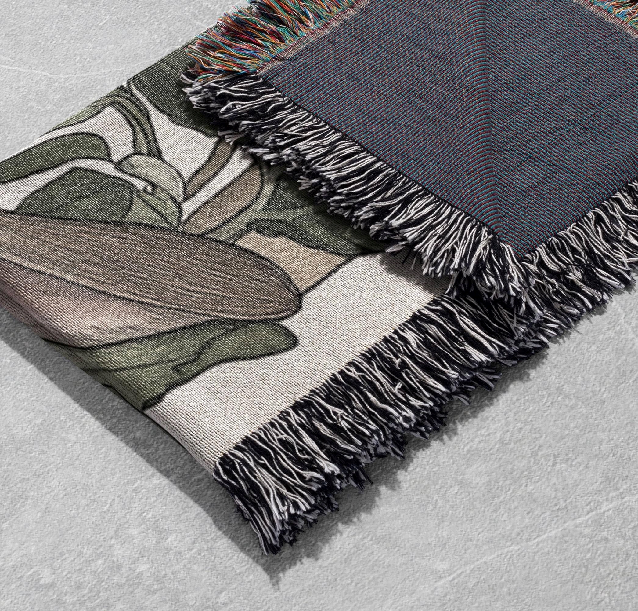 romantic bunny garden woven blanket with fringe whimsical floral animal throw cottagecore tapestry