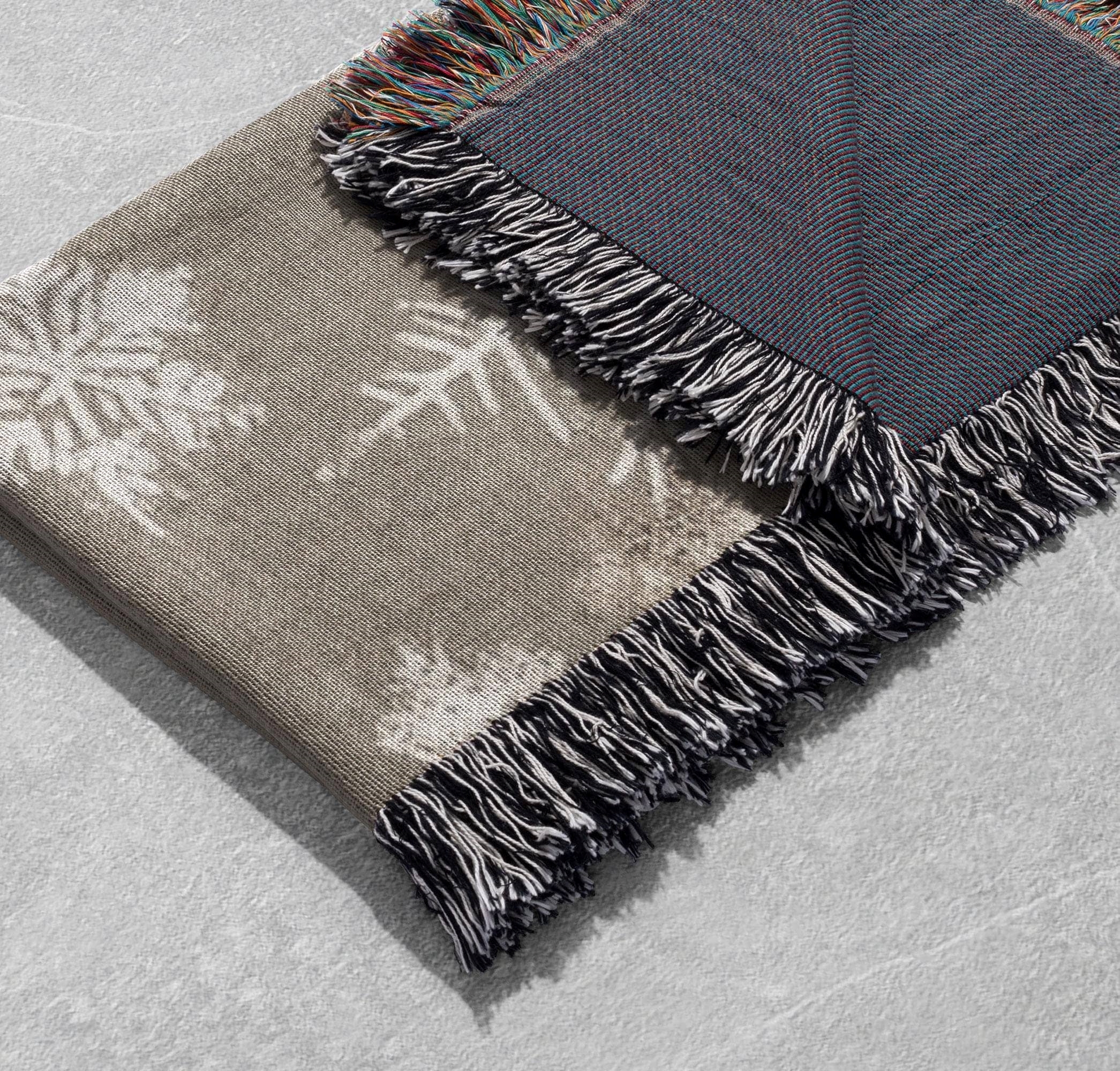 winter woodland woven blanket with deer fox and snowflakes cottagecore tapestry