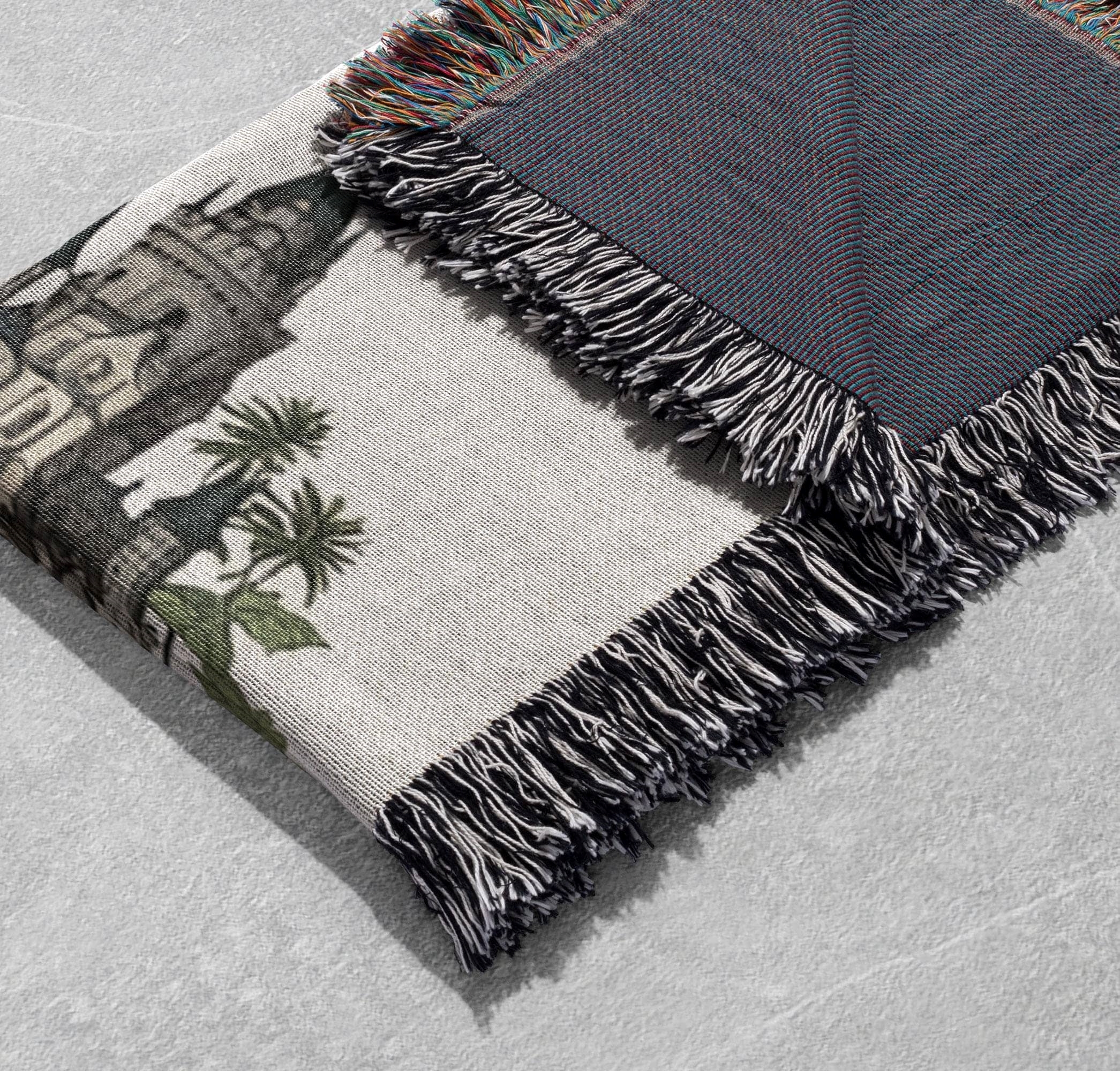 woven blanket with fantasy castle and dragon landscape design cottagecore tapestry