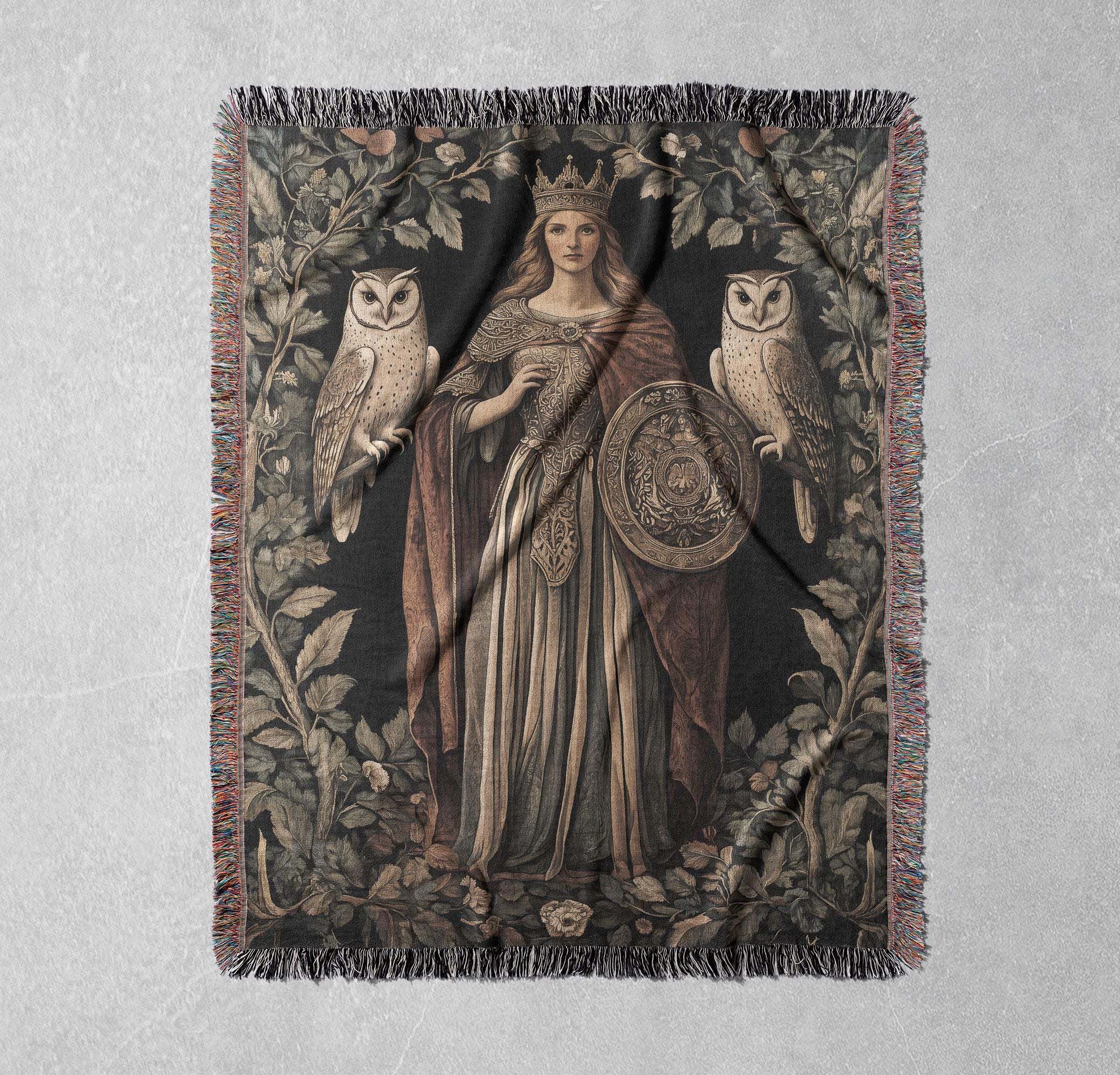 warrior queen woven blanket medieval fantasy throw gothic royal tapestry enchanted castle decor