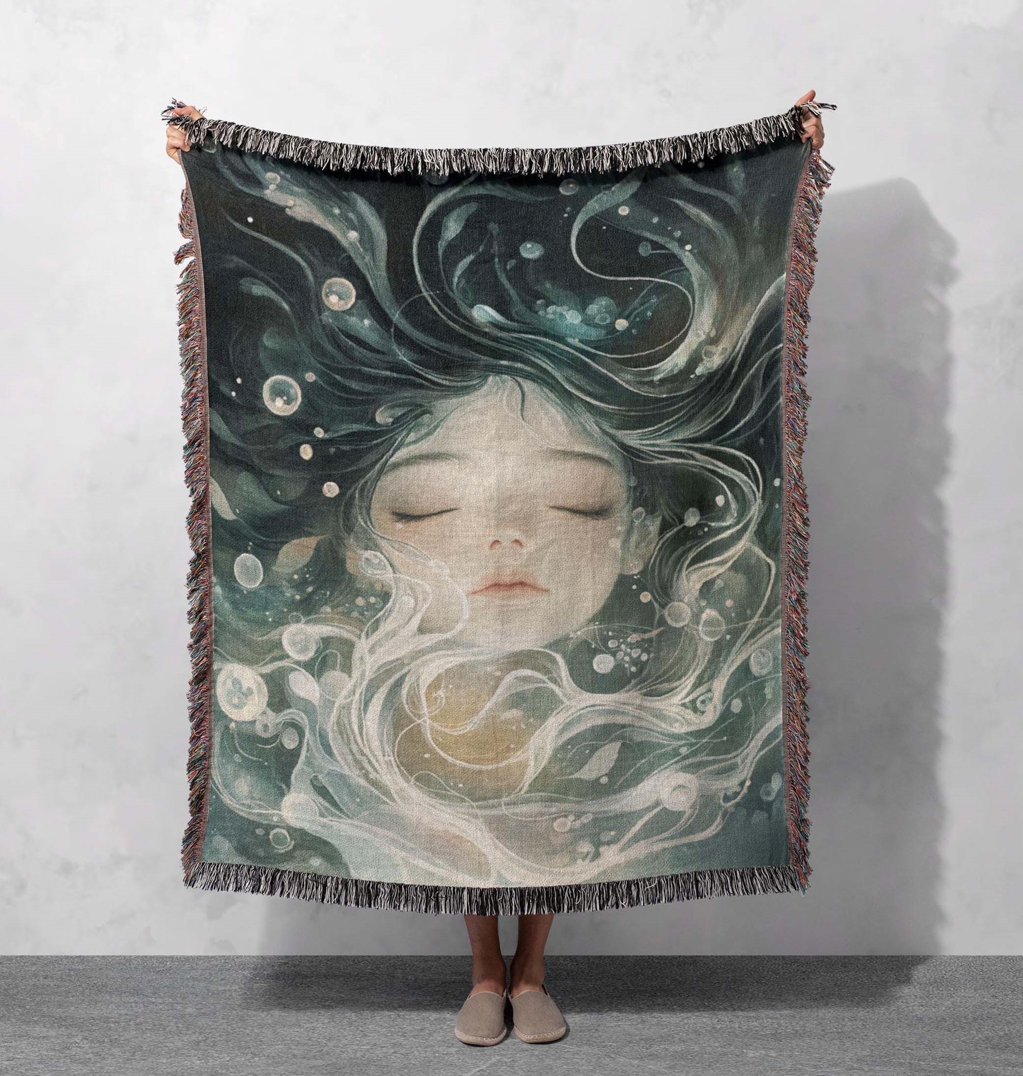 ethereal mermaid woven blanket dreamy ocean inspired home decor throw blanket cottagecore tapestry