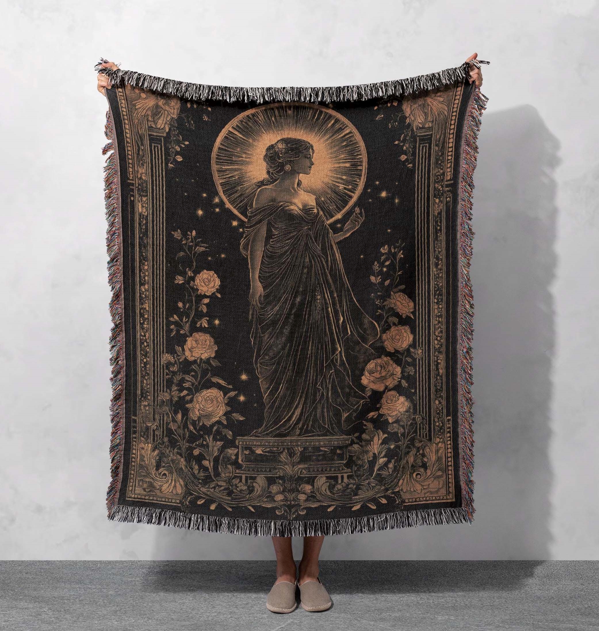 goddess woven blanket celestial divine feminine tapestry vintage mythology decor throw
