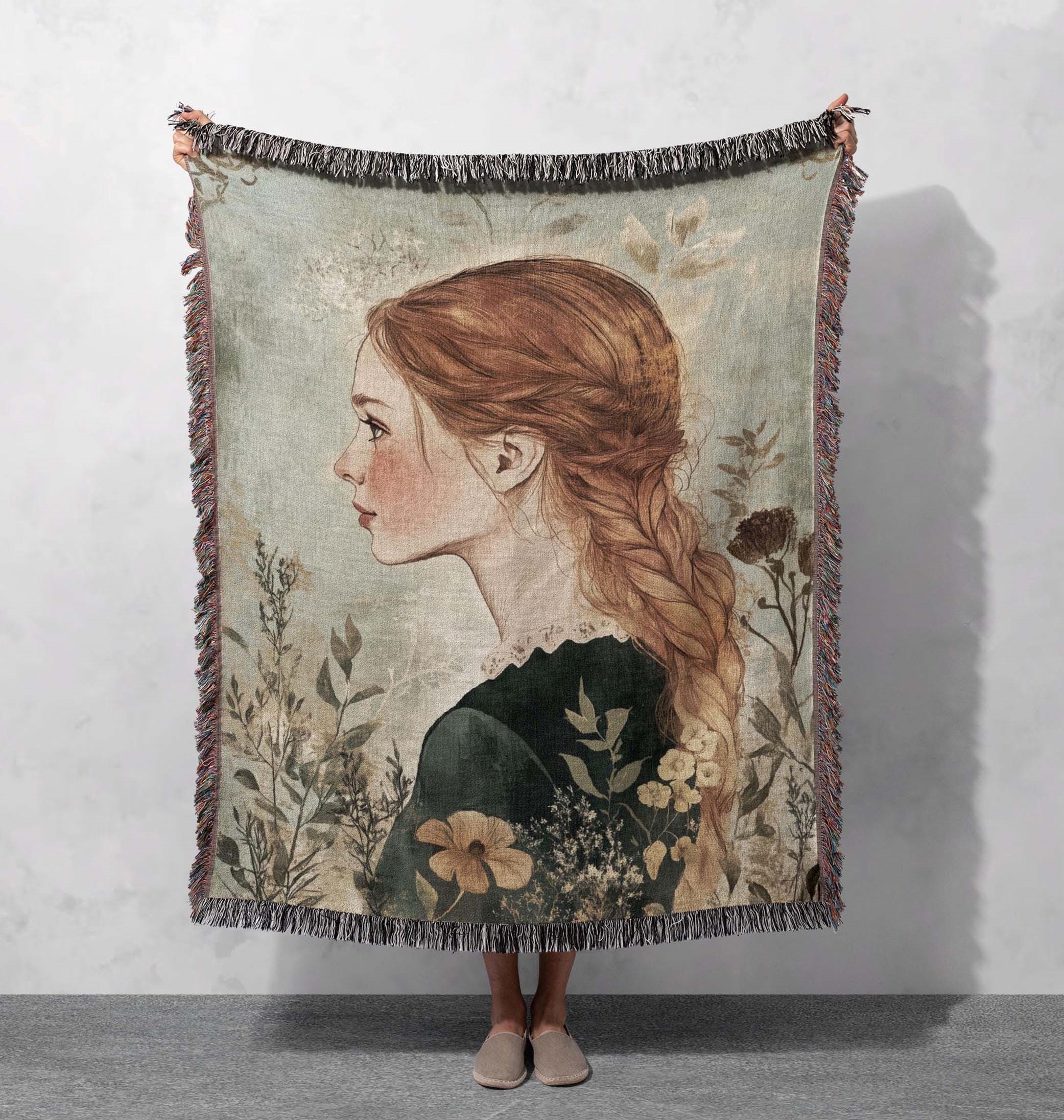 vintage girl woven blanket cottagecore tapestry romantic home decor victorian art throw soft cozy blanket gift for mom