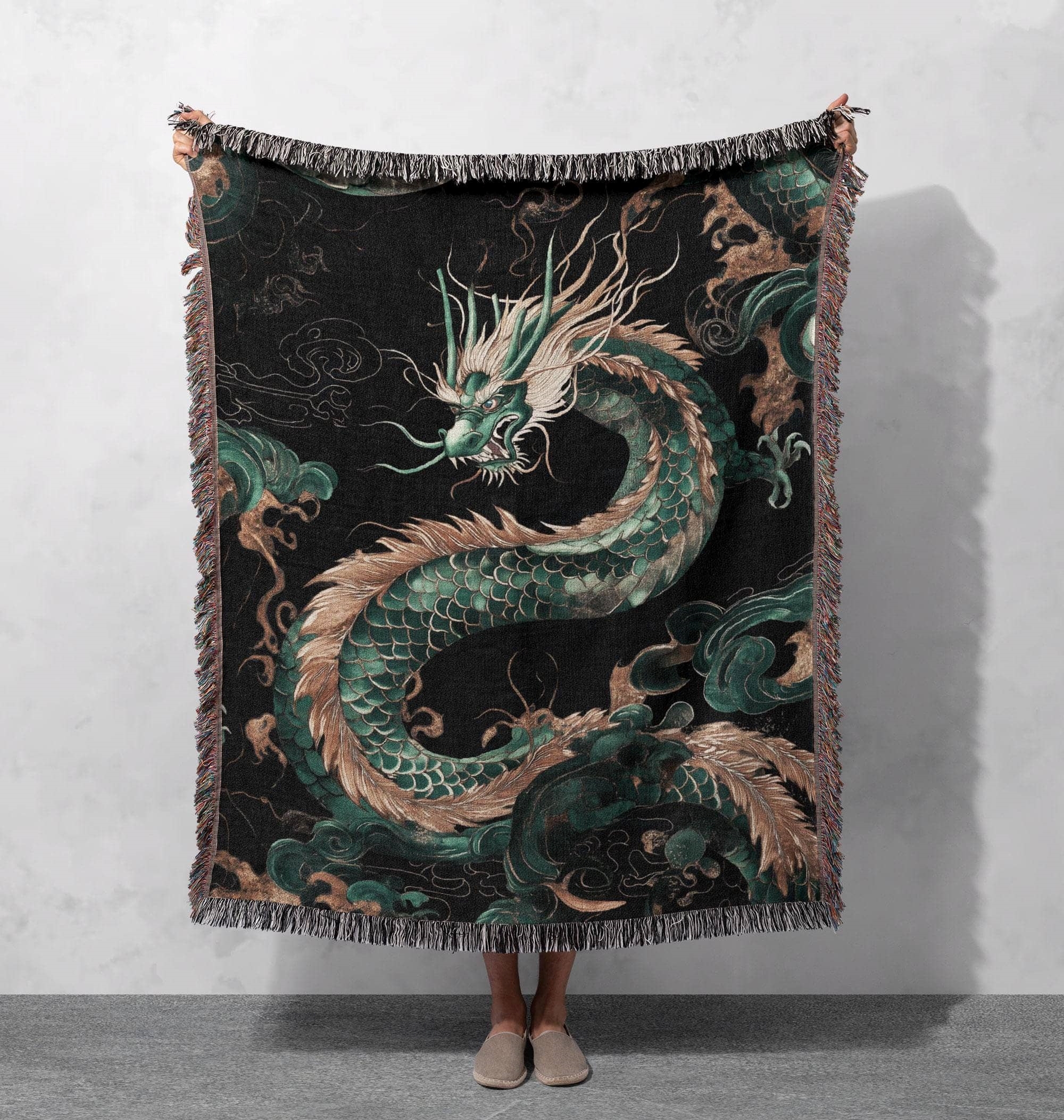 majestic dragon woven blanket oriental mythology art throw cottagecore tapestry