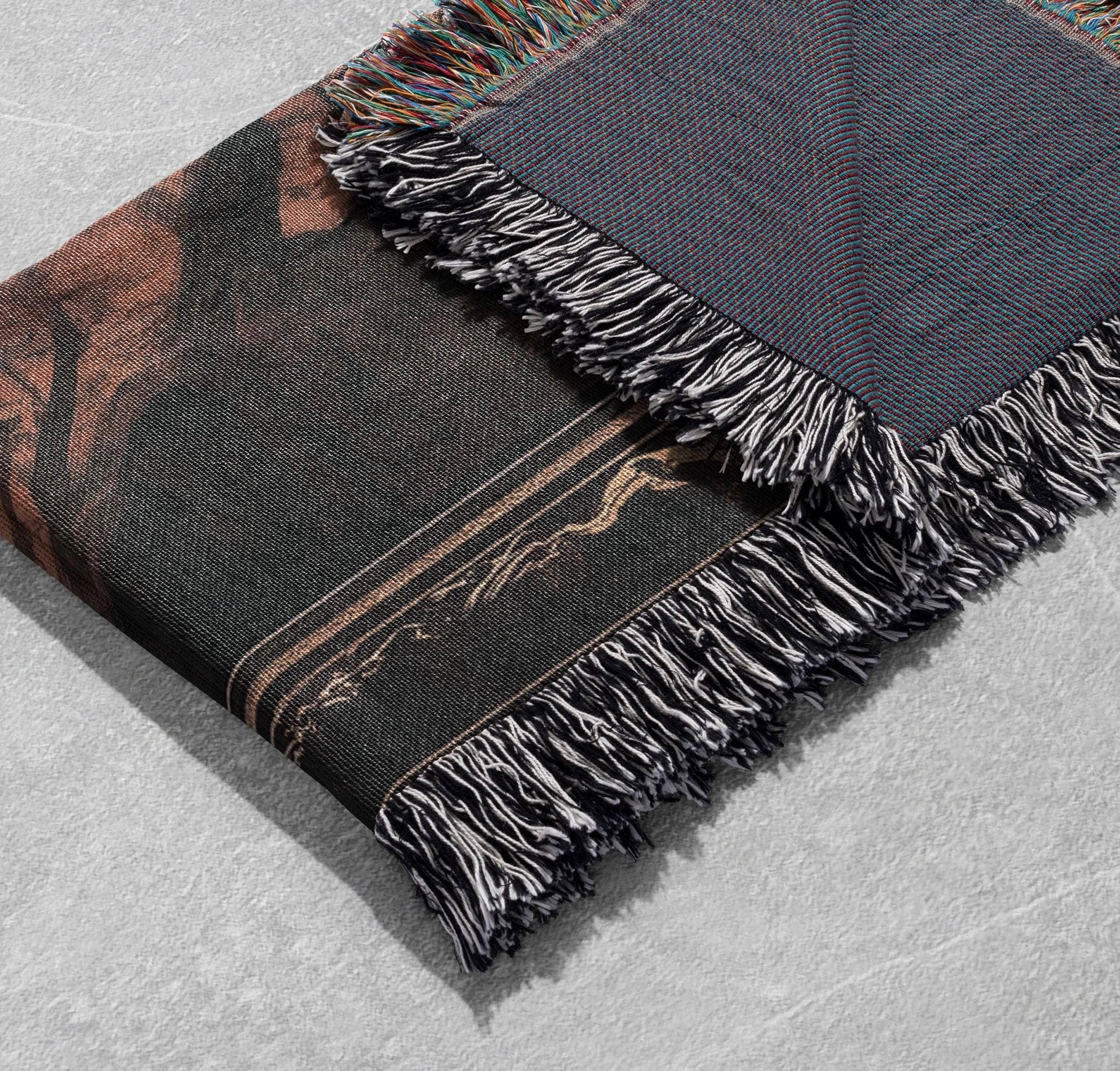 dark fantasy warrior woven blanket epic knight and beast battle scene throw cottagecore tapestry