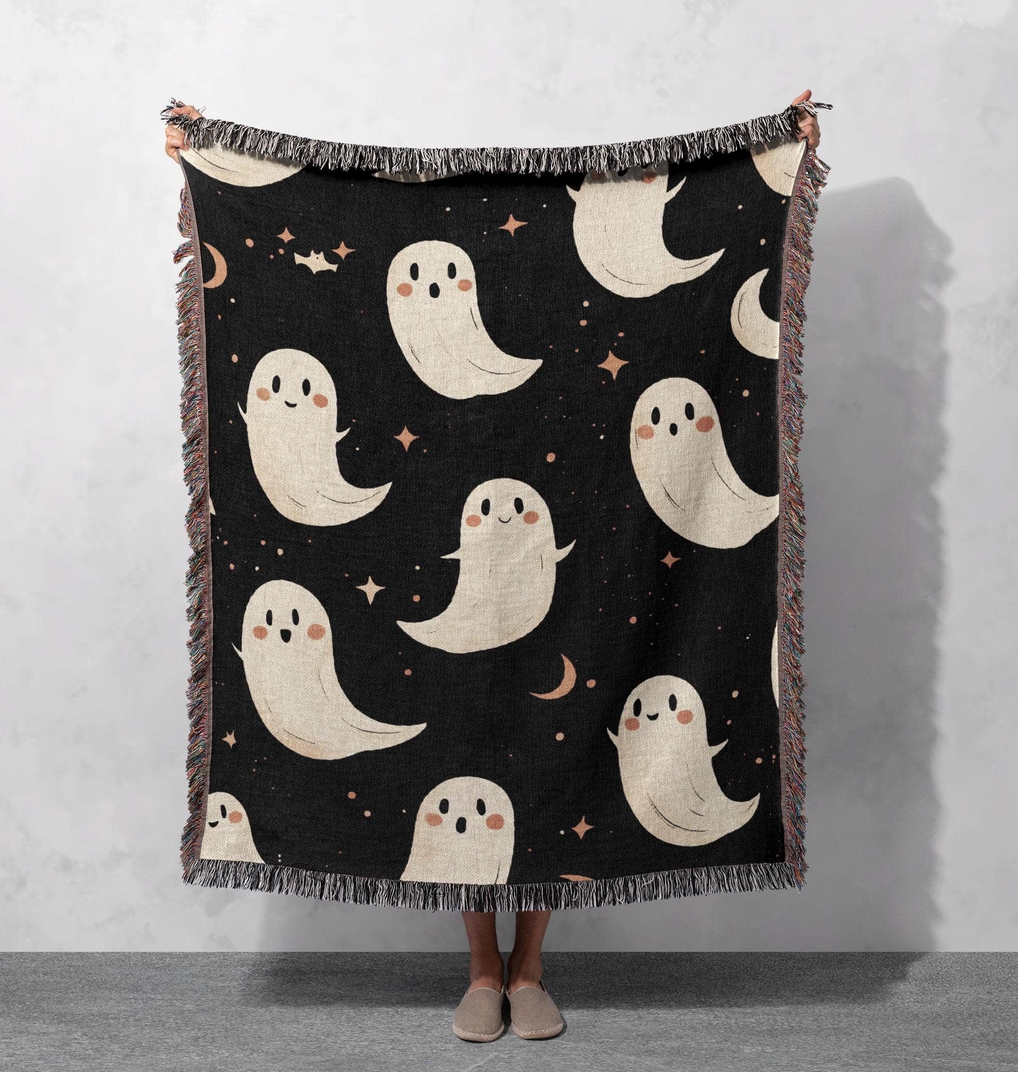 ghost woven blanket cute spooky halloween throw cottagecore blanket home decor