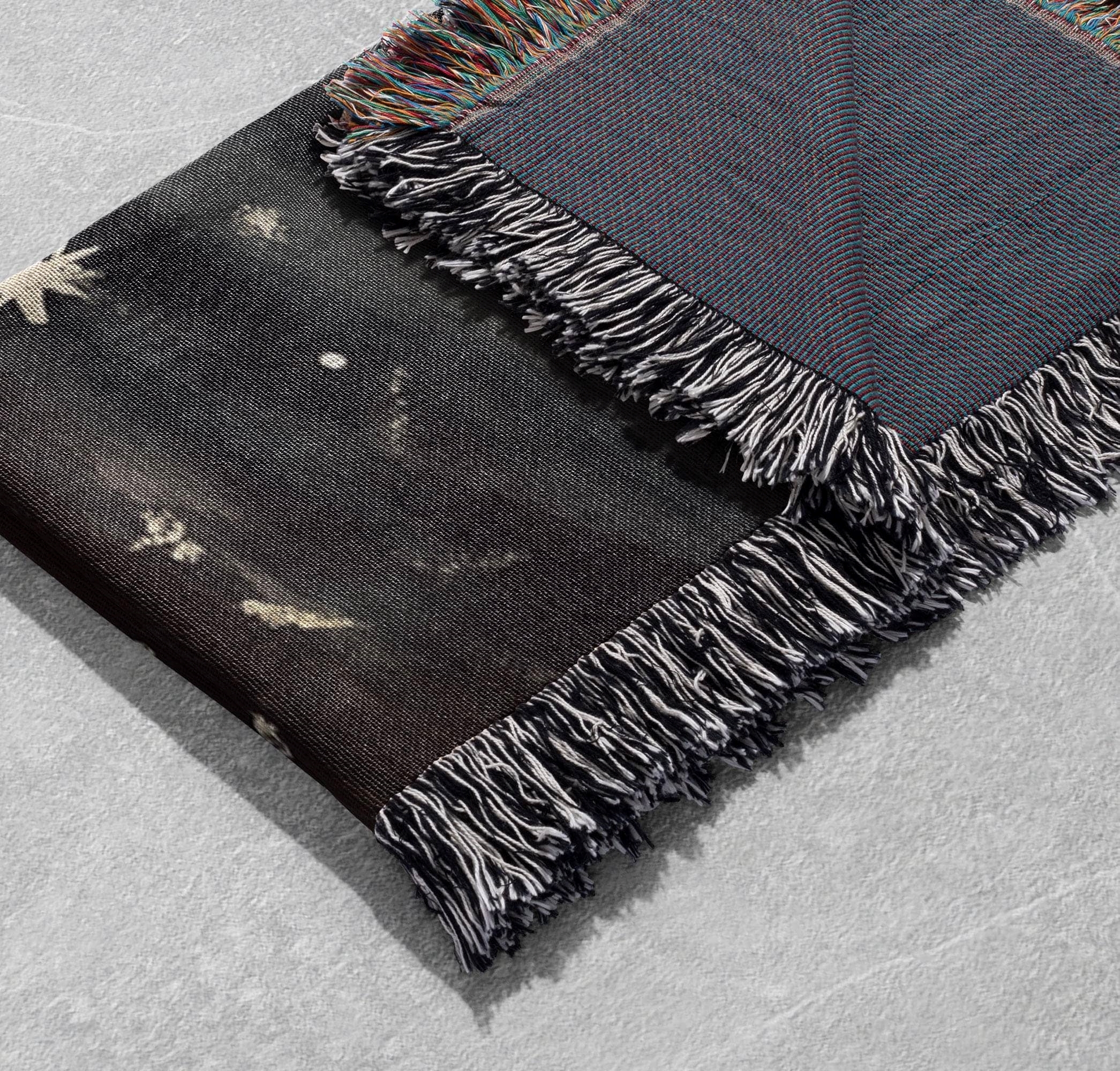 skeleton campfire woven blanket spooky night scene throw with dancing skeletons under moonlight for halloween cottagecore