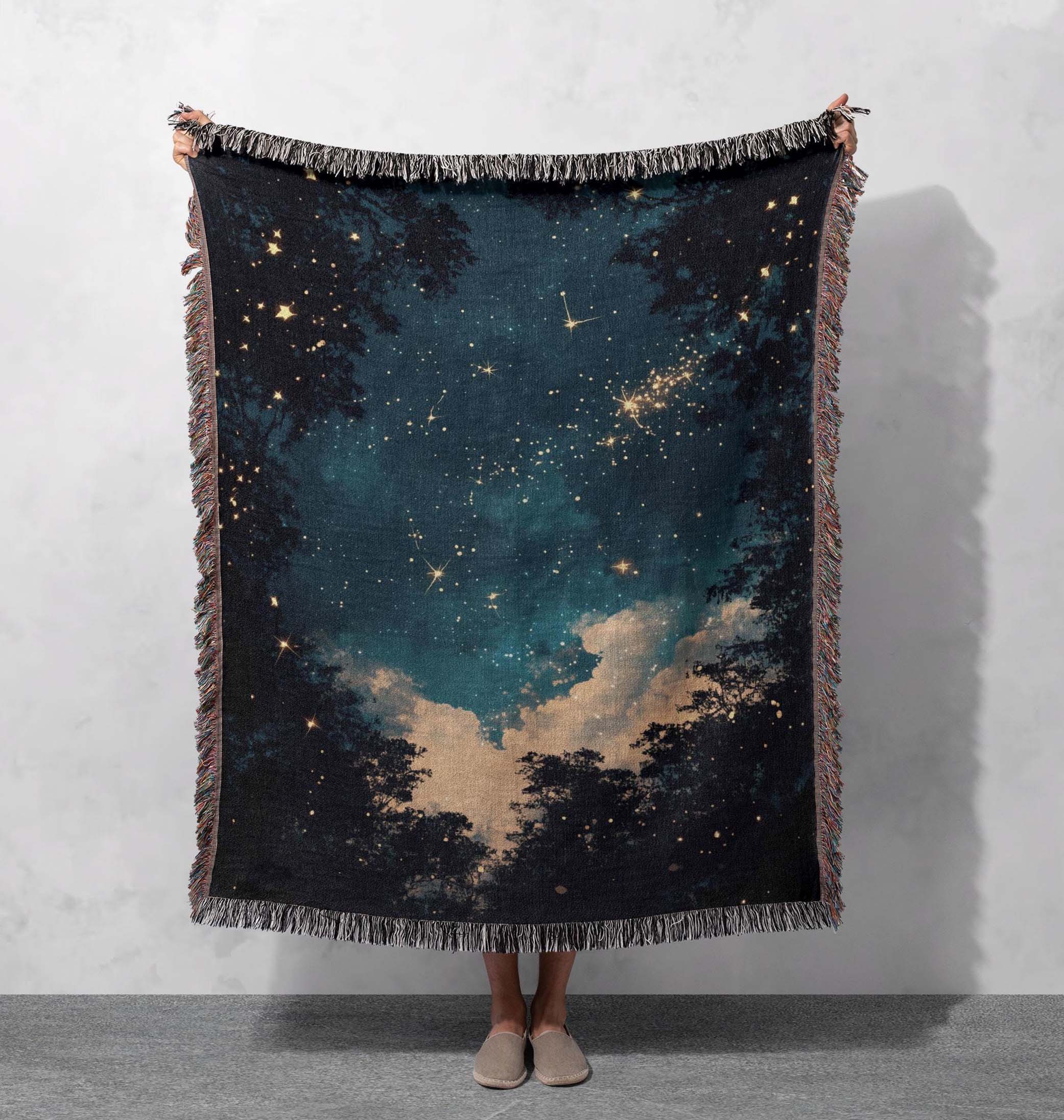 celestial glow woven blanket starry night sky throw cottagecore tapestry