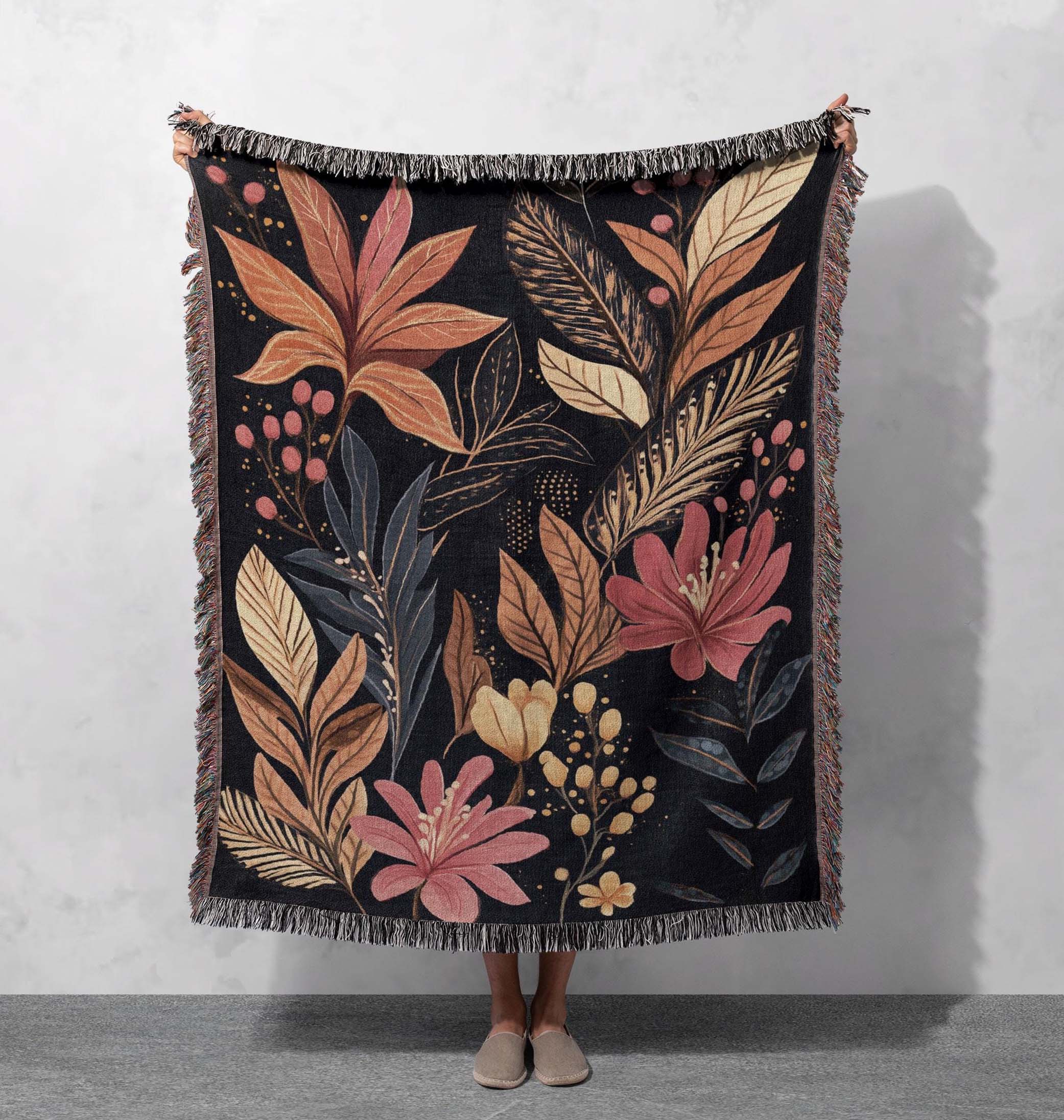 floral elegance woven blanket bold botanical throw cottagecore tapestry