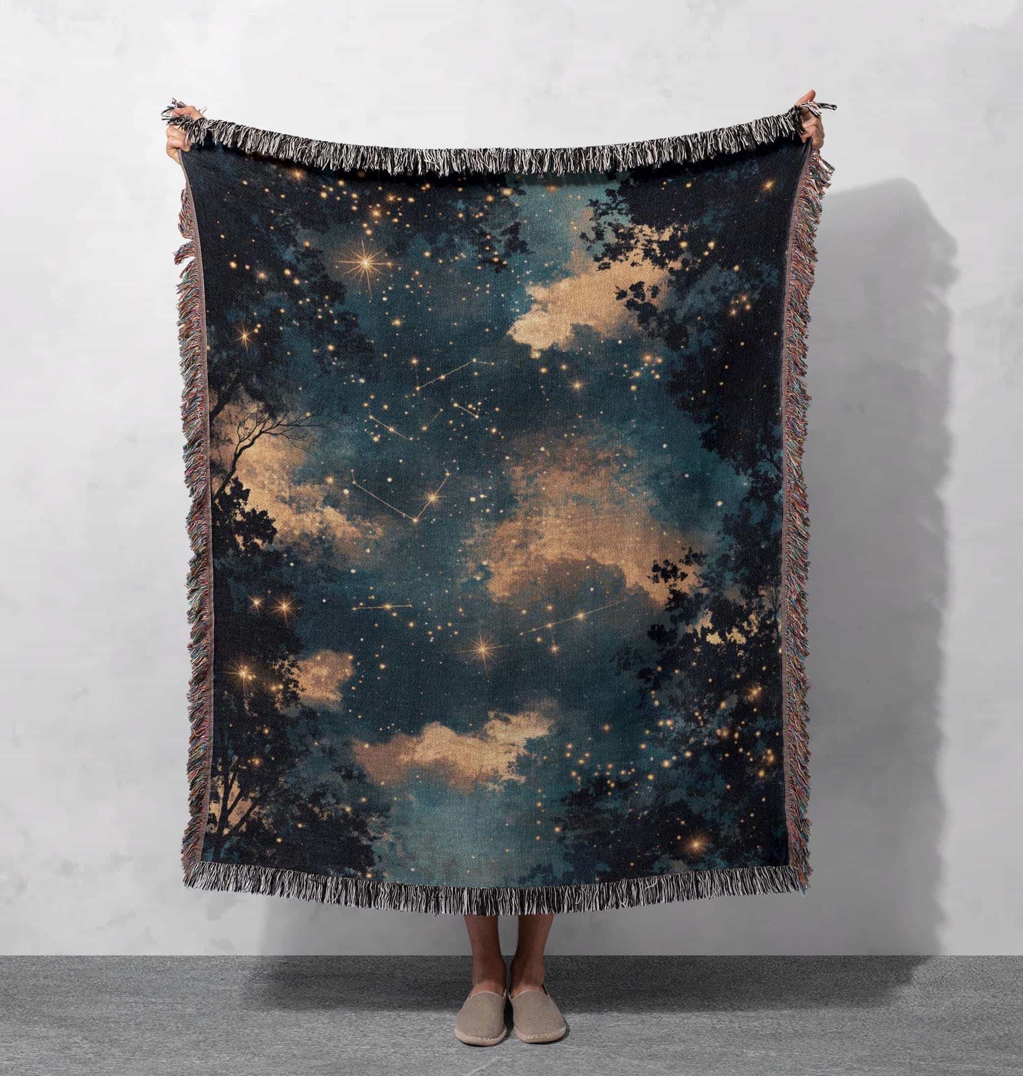 starry night sky woven blanket constellation art throw cottagecore tapestry