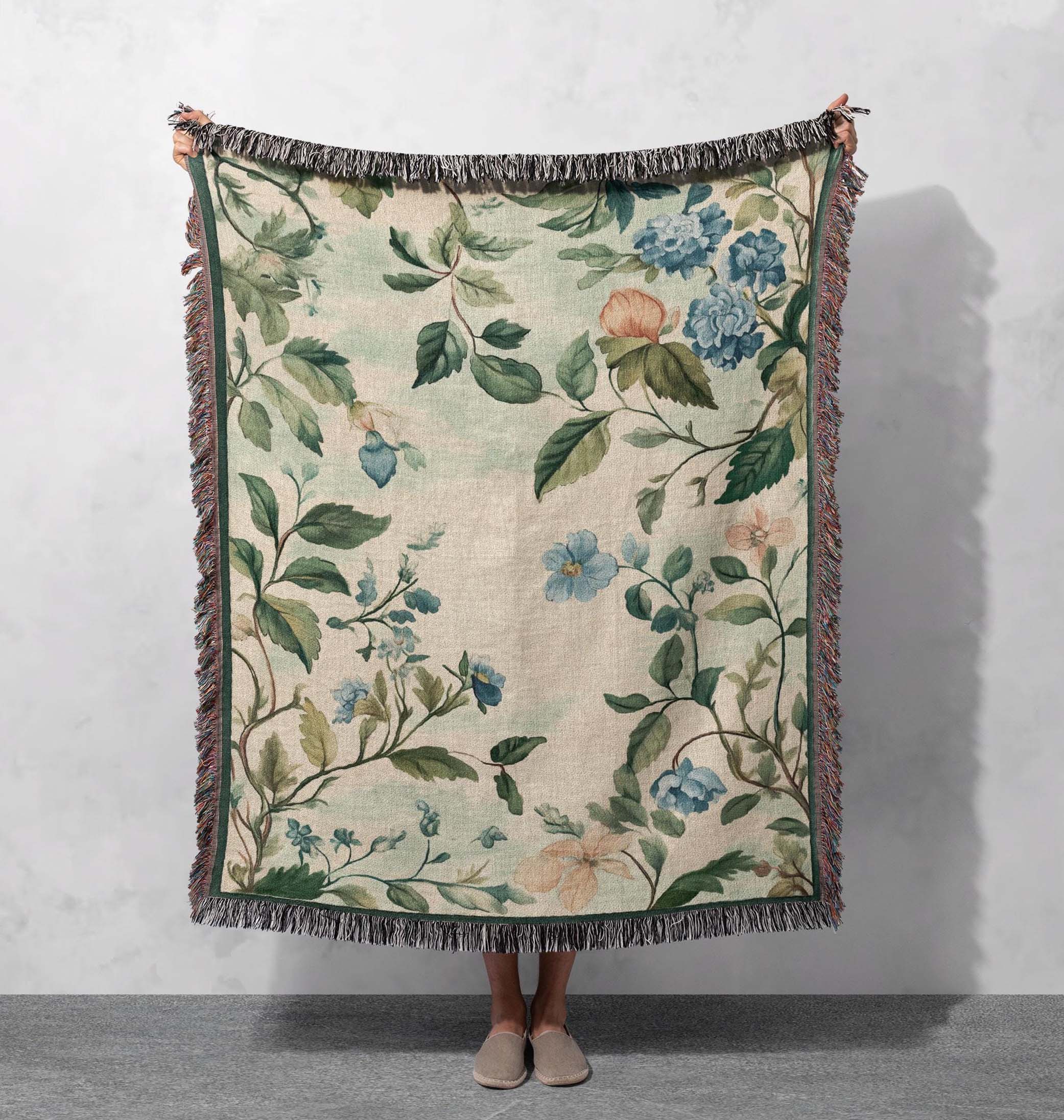 vintage floral woven blanket elegant botanical tapestry throw cottagecore tapestry home decor