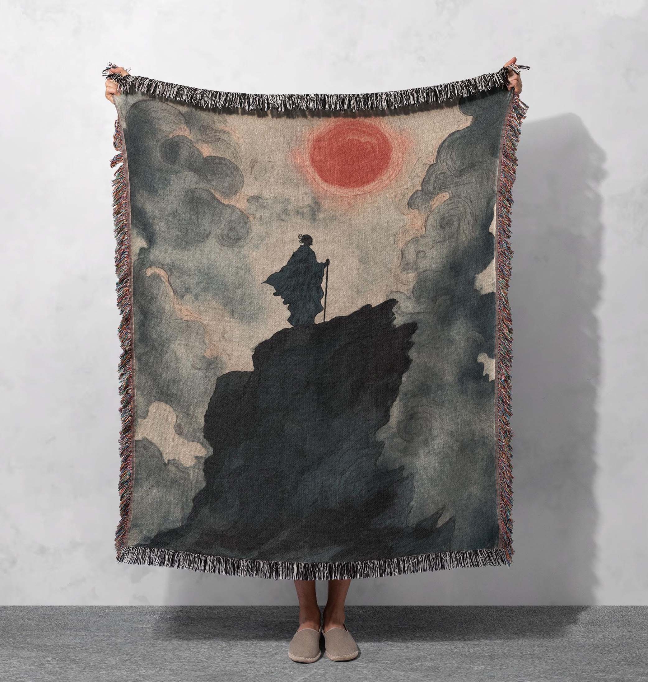 wanderers journey woven blanket mystical landscape throw cottagecore tapestry