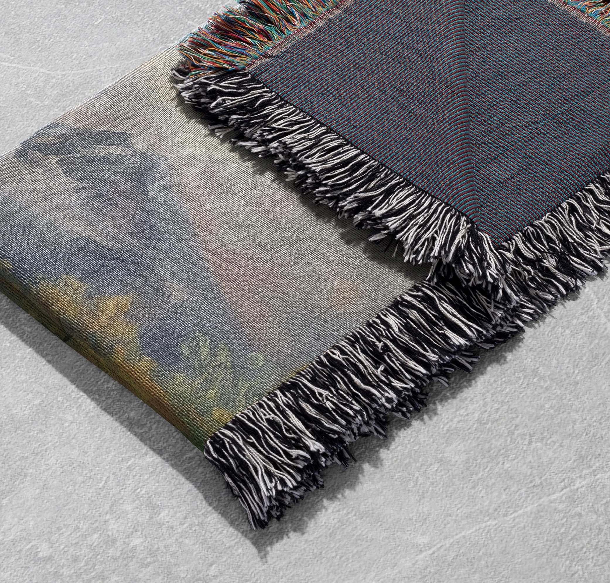alpine serenity woven blanket mountain village art throw cottagecore tapestry