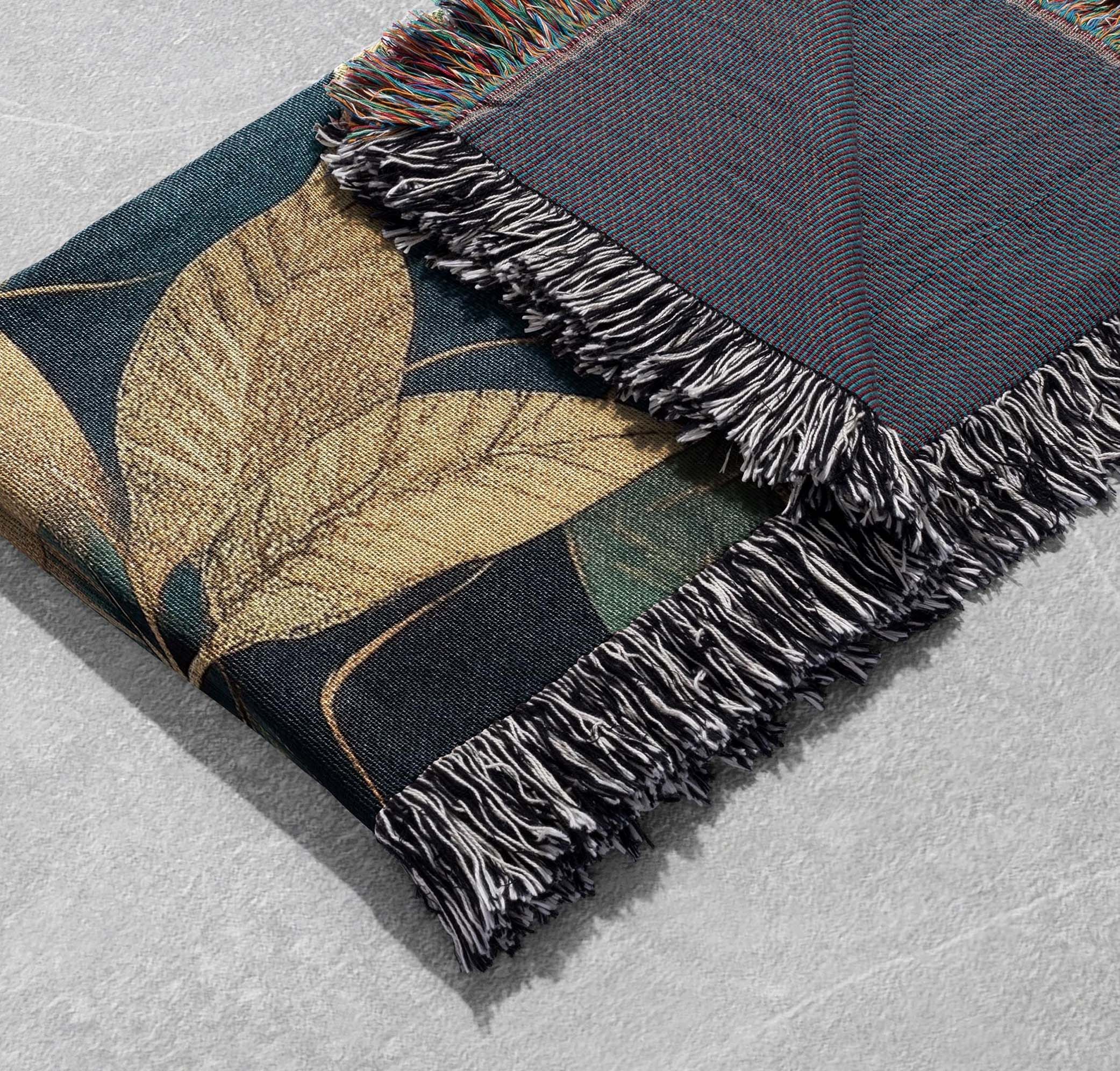 autumn botanical woven blanket nature inspired throw cottagecore tapestry