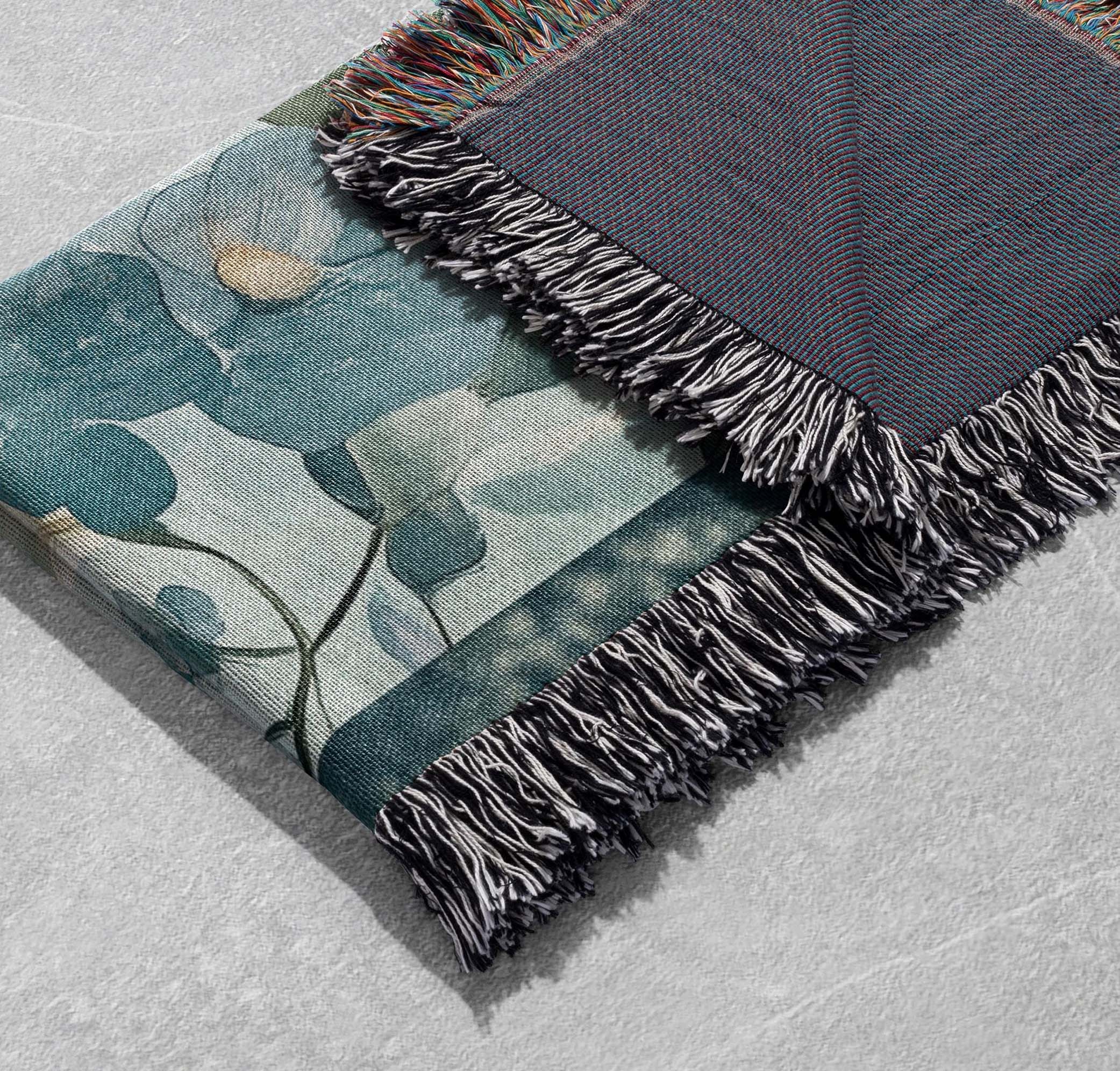 blue floral woven blanket botanical vintage tapestry cozy cottagecore throw