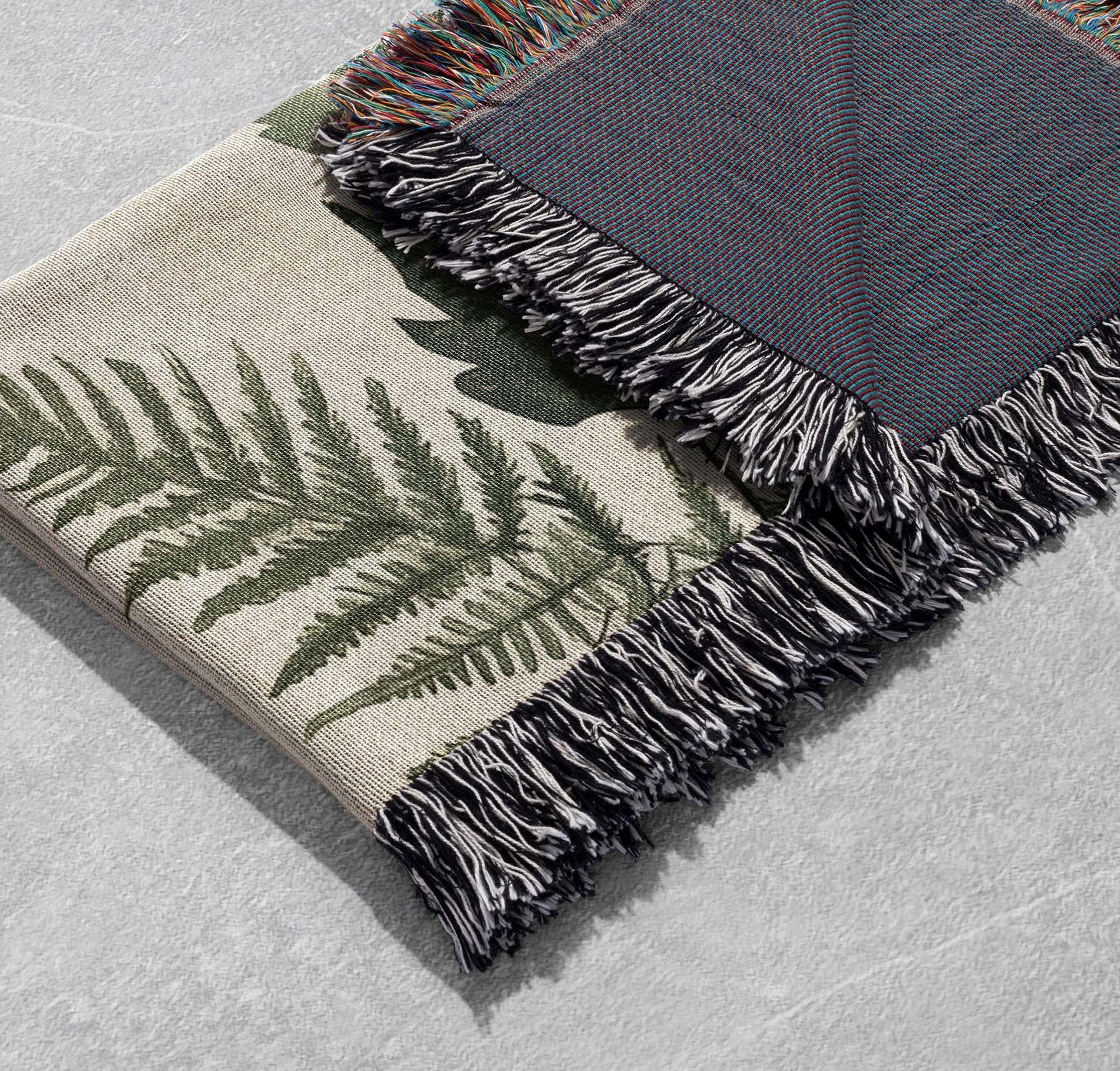 fern woven blanket botanical nature tapestry greenery cottagecore throw