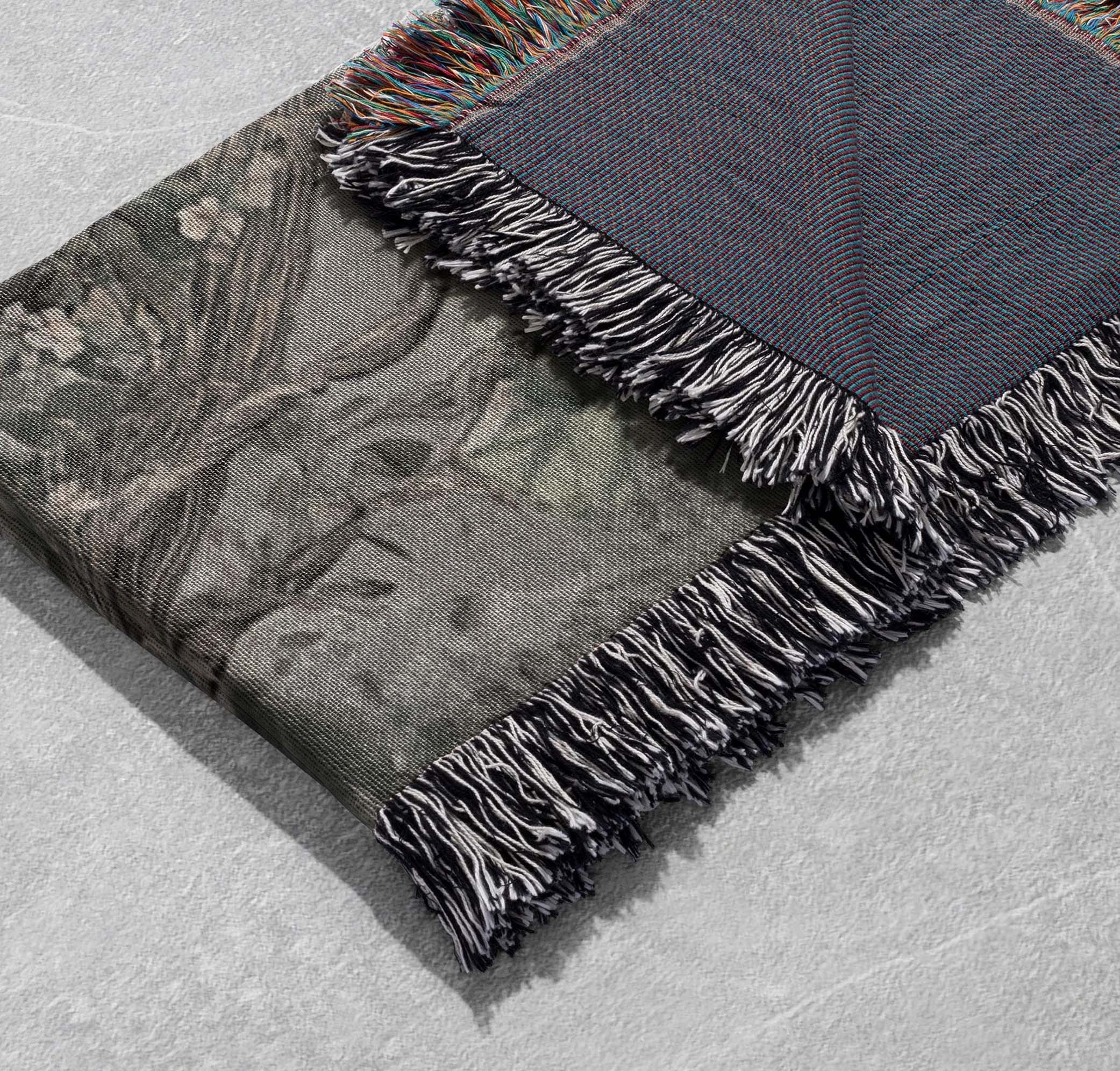 serene forest path woven blanket with gentle trees and misty background cottagecore tapestry