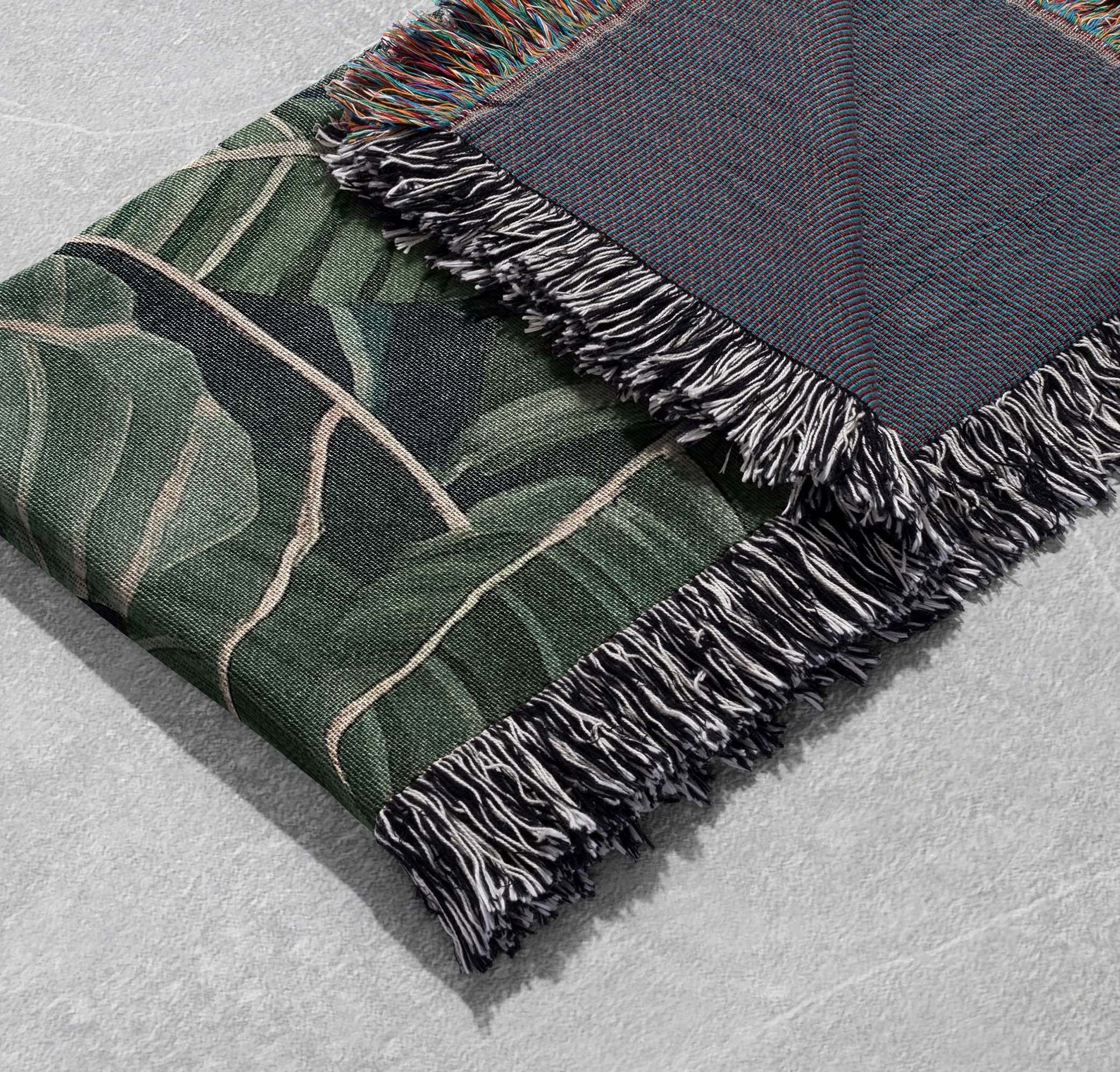tropical plant woven blanket botanical jungle tapestry throw cottagecore blanket home decor