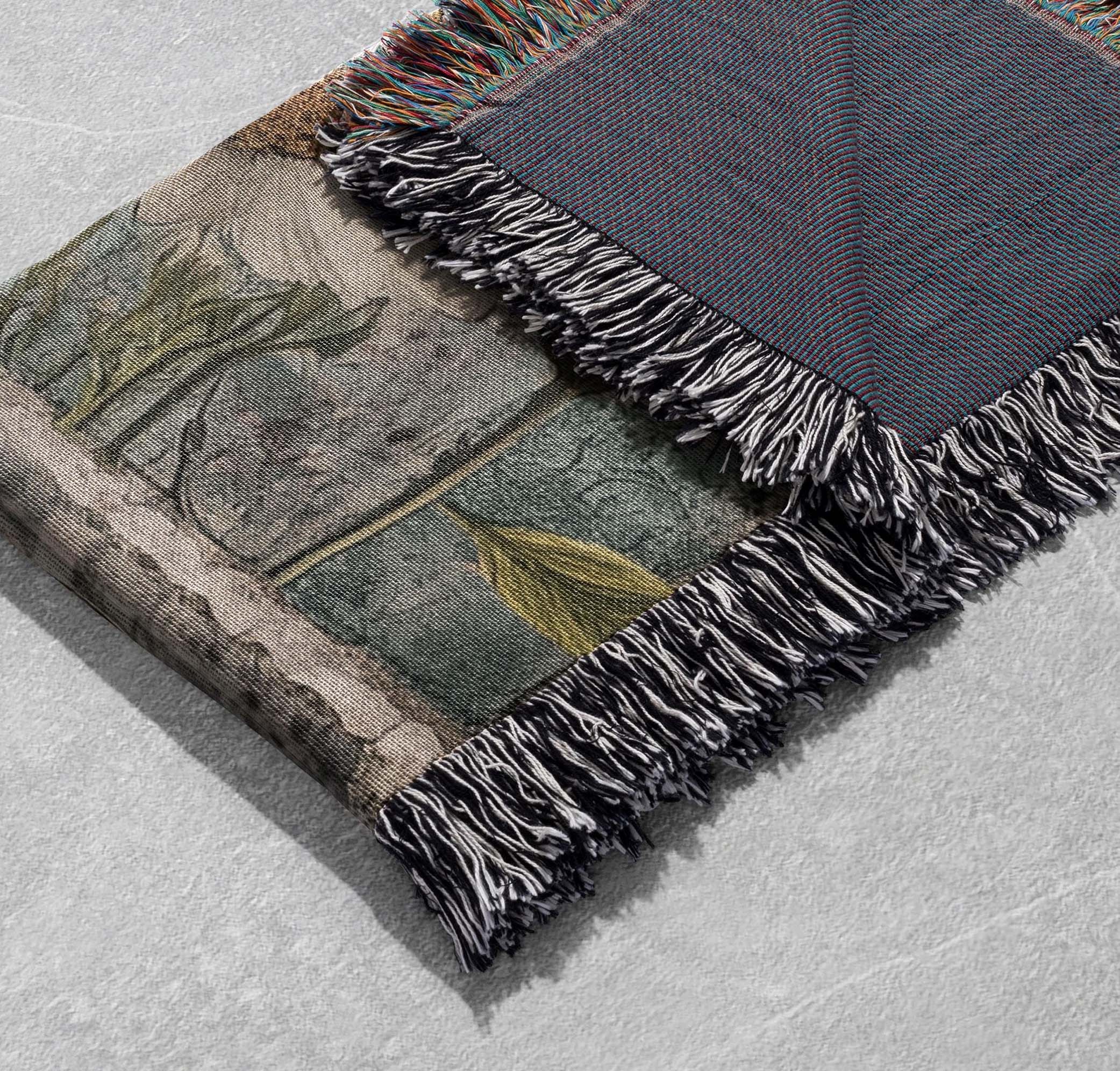 vintage botanical woven blanket cottagecore patchwork tapestry floral butterfly throw